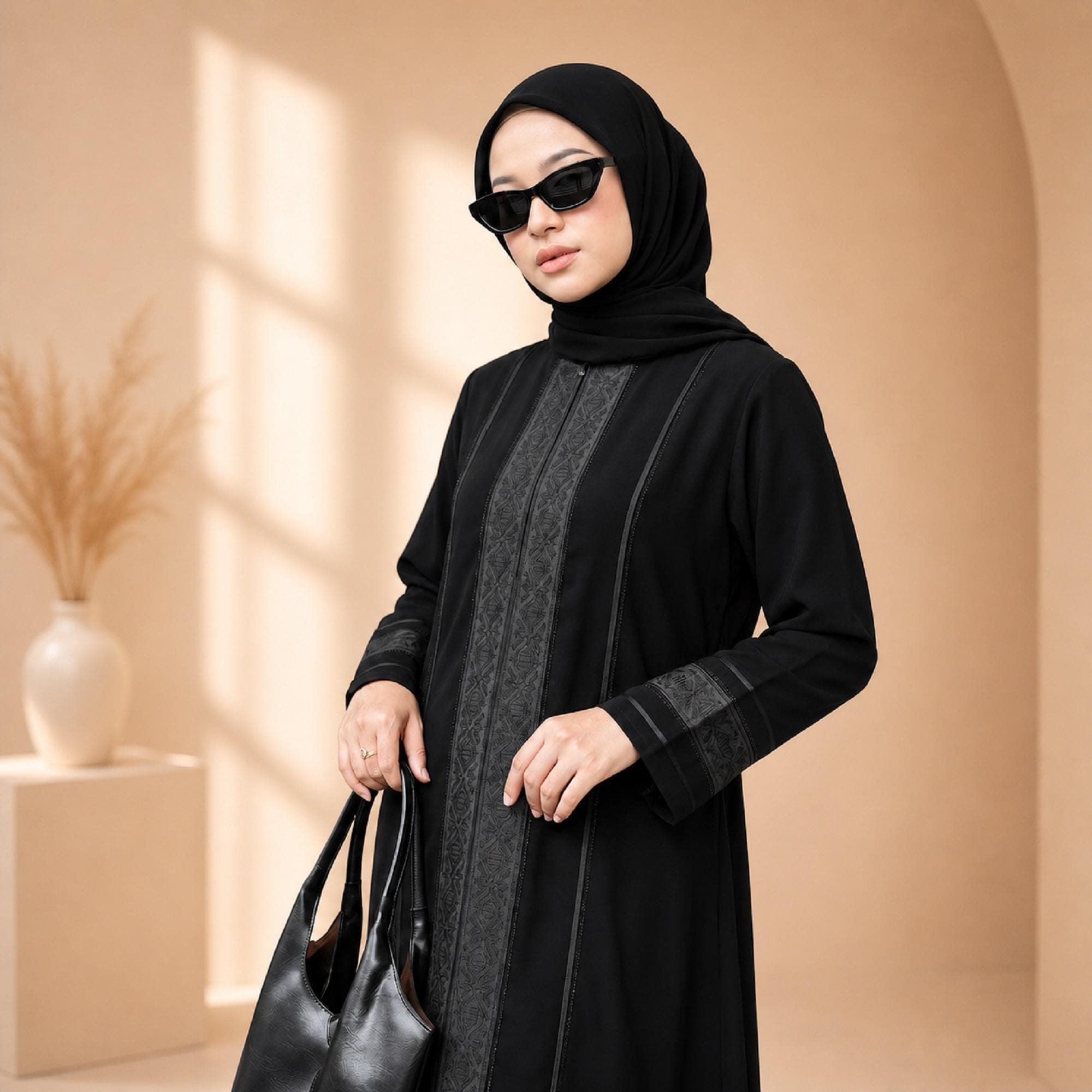 Black Turkish Abaya Embroidered Jetblack Modest Dress - image 5