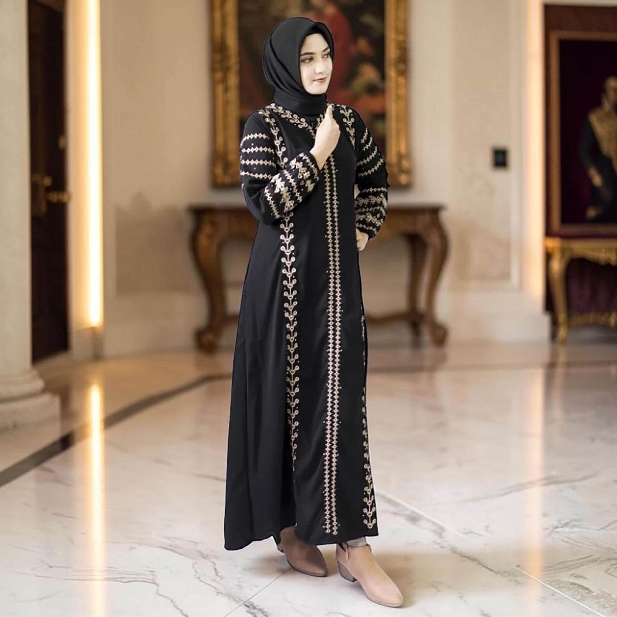 Embroidered Saudi Jetblack Abaya – Luxury Islamic Maxi Dress for Modest Occasions