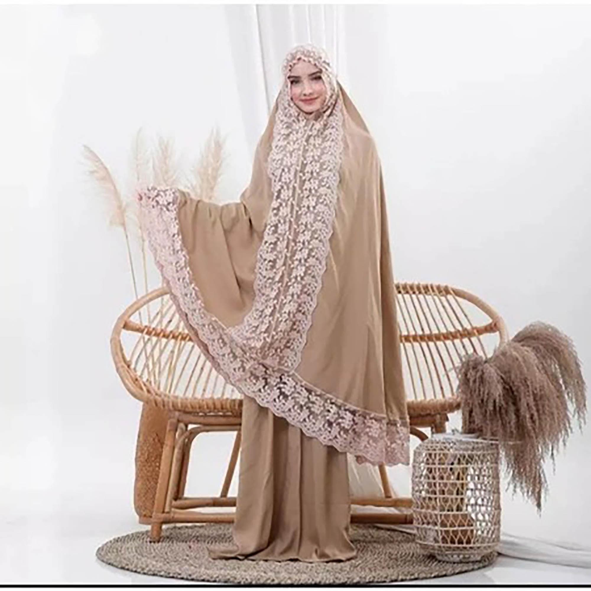Luxury Shireen Cotton Prayer Set | Elegant Lace Embroidered Mukena - image 5
