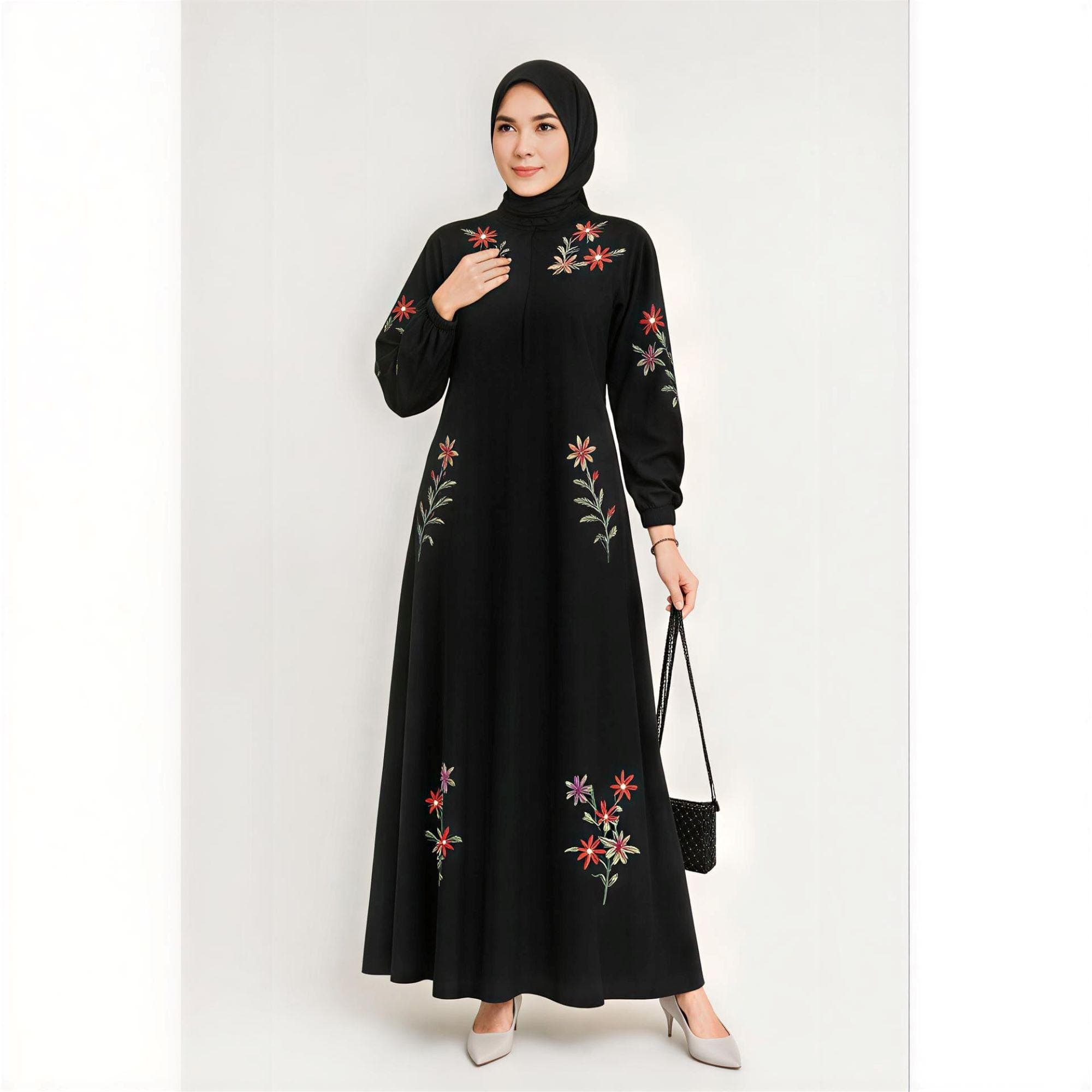 Embroidered Crepe Abaya – Modest Islamic Kaftan Dress - image 3