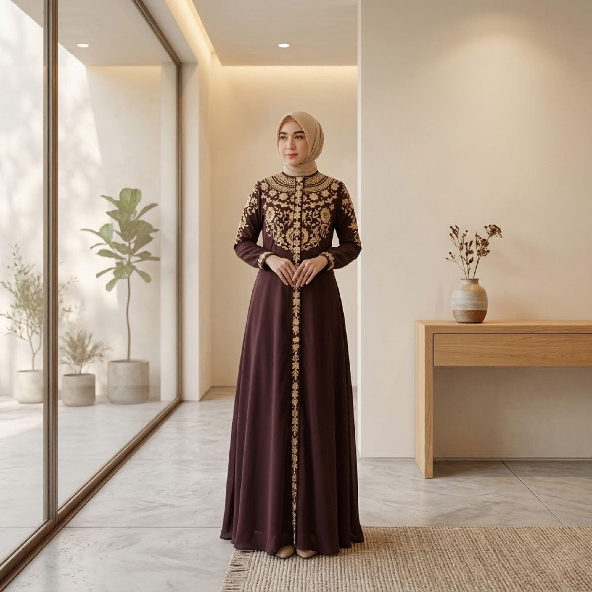 Embroidered Abaya Dress – Toyobo Cotton, Swarovski Crystals, Modest Maxi for Eid - image 4