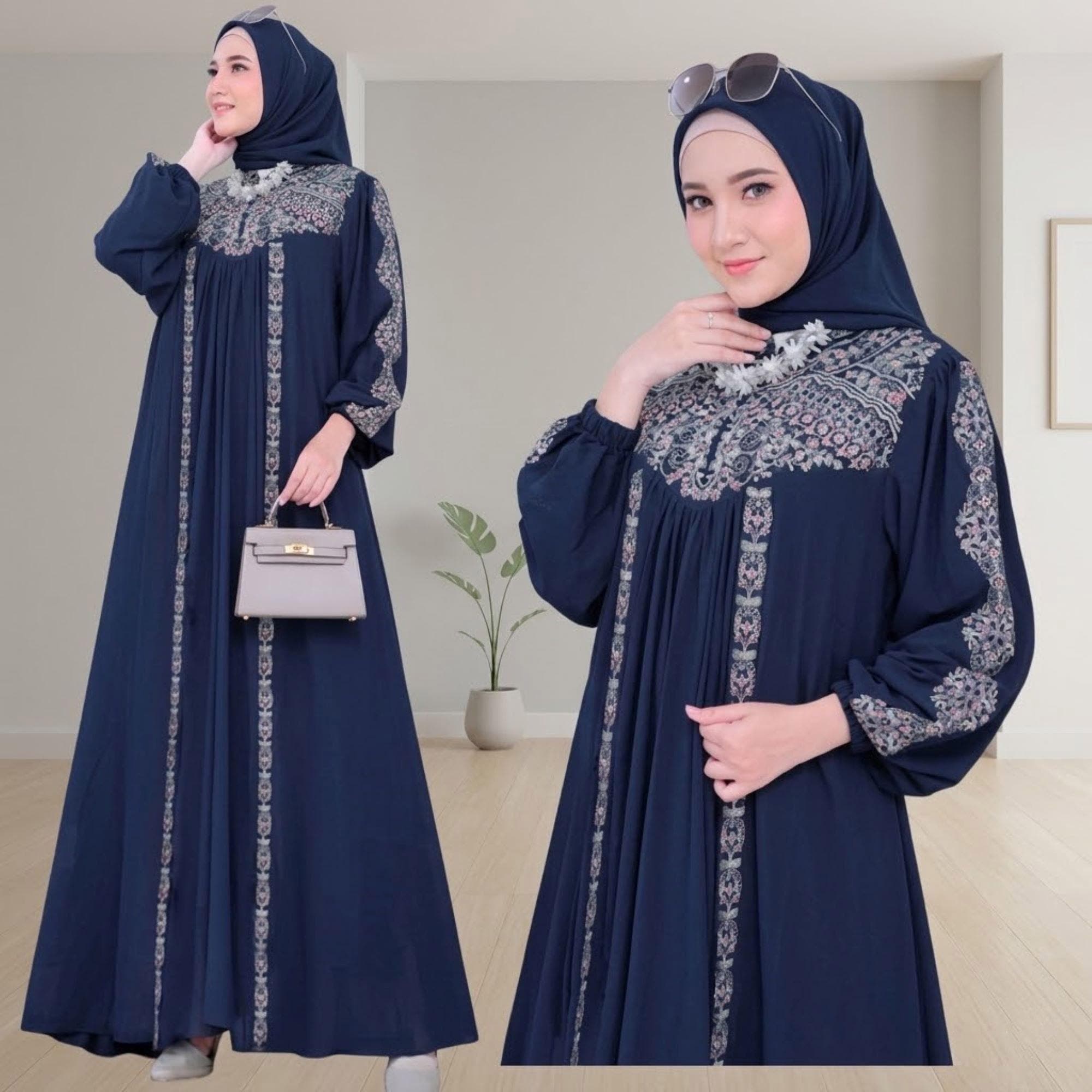Embroidered Maxi Abaya Dress – Ceruty Babydoll, Modest Kaftan, Boho Muslim Style - image 4