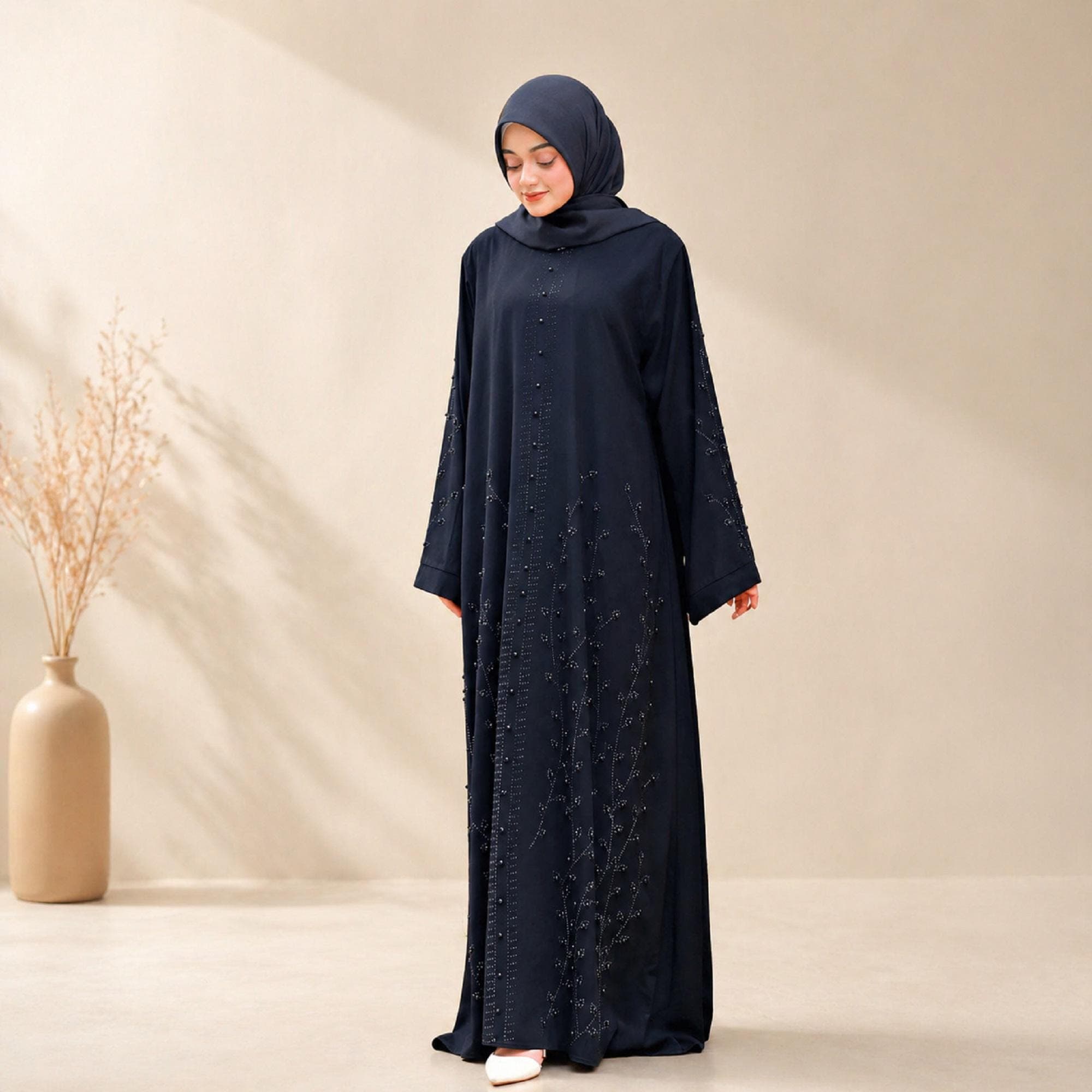 Black Turkish Abaya Dress with Beaded Embellishments – Modest Maxi Style - image 3