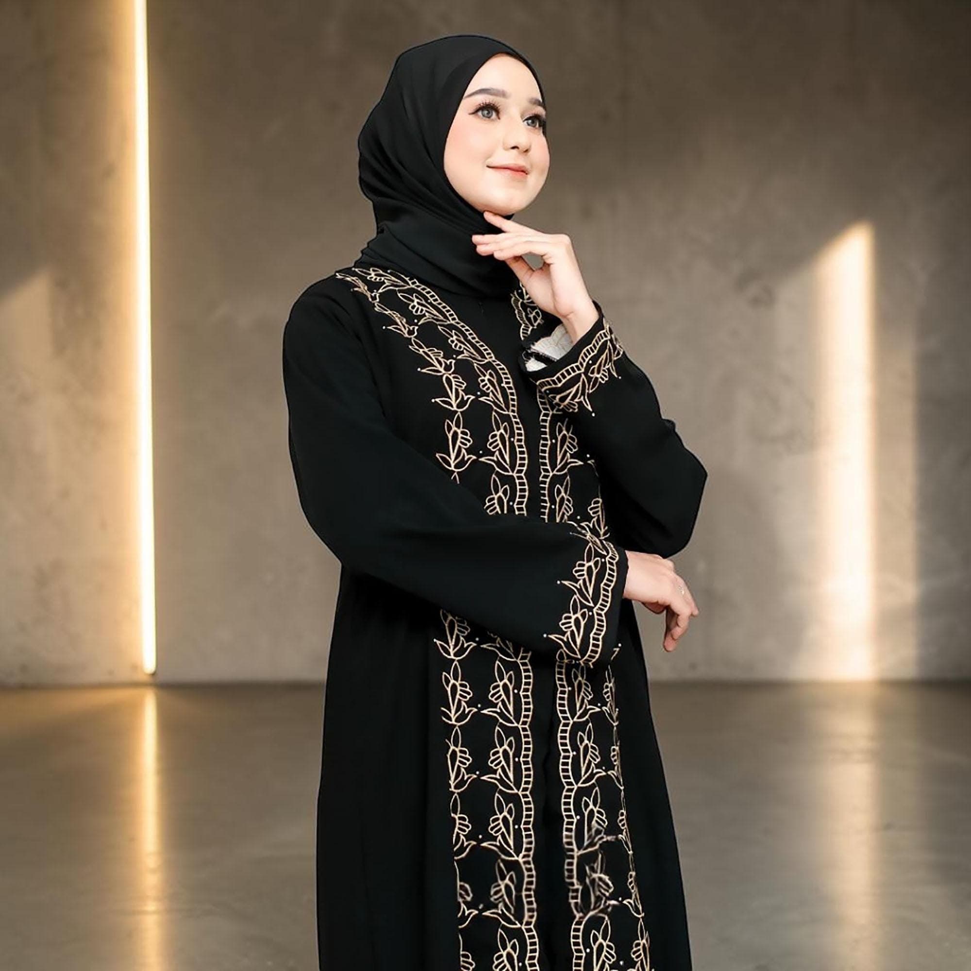 Embroidered Jetblack Abaya, Turkey Style Dubai Kaftan, Modest Islamic Dress - image 3