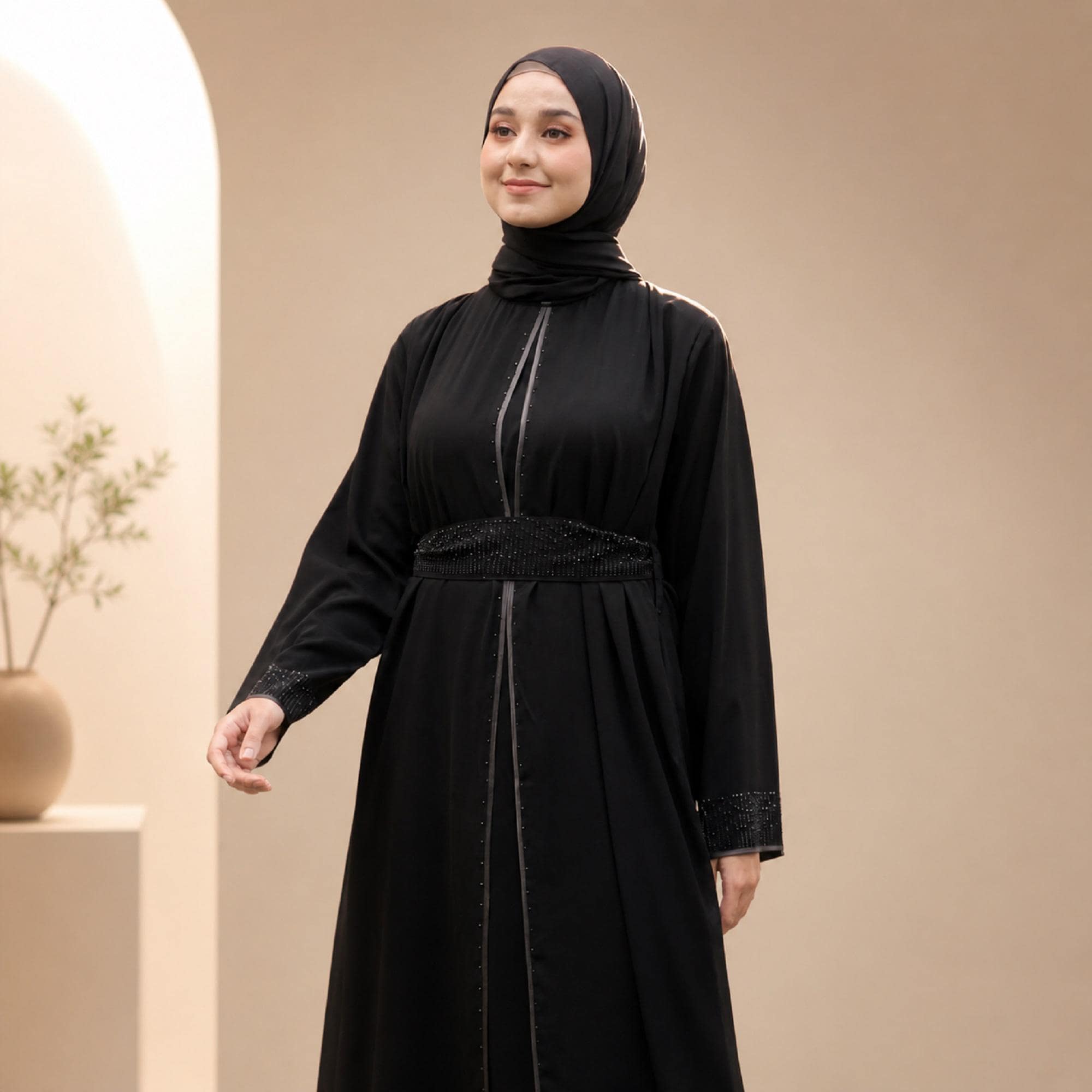 Black Turkish Abaya Dress | Elegant Modest Muslim Maxi Gown