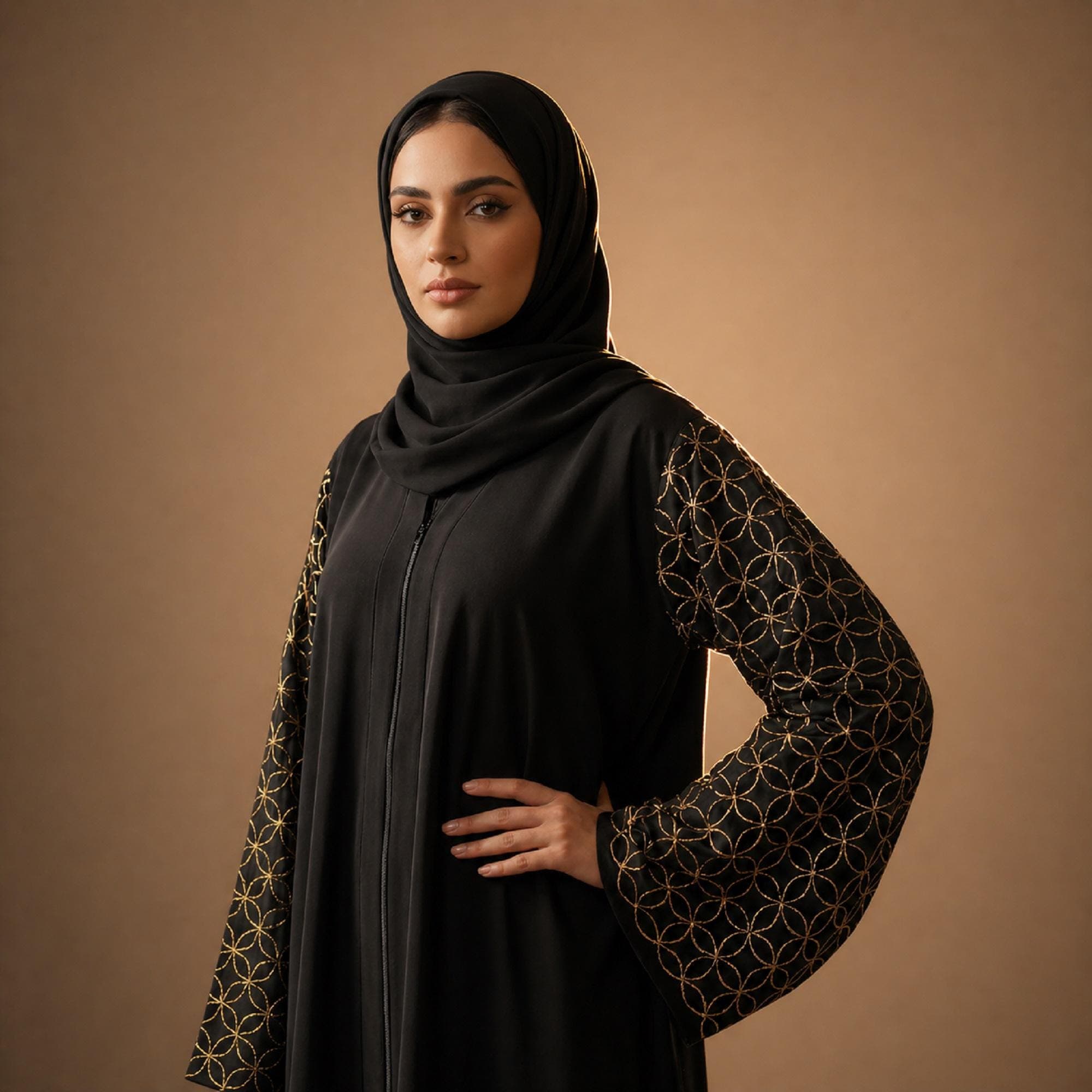 Black Jetblack Abaya Dress Side Design Elegant Modest Maxi - image 5