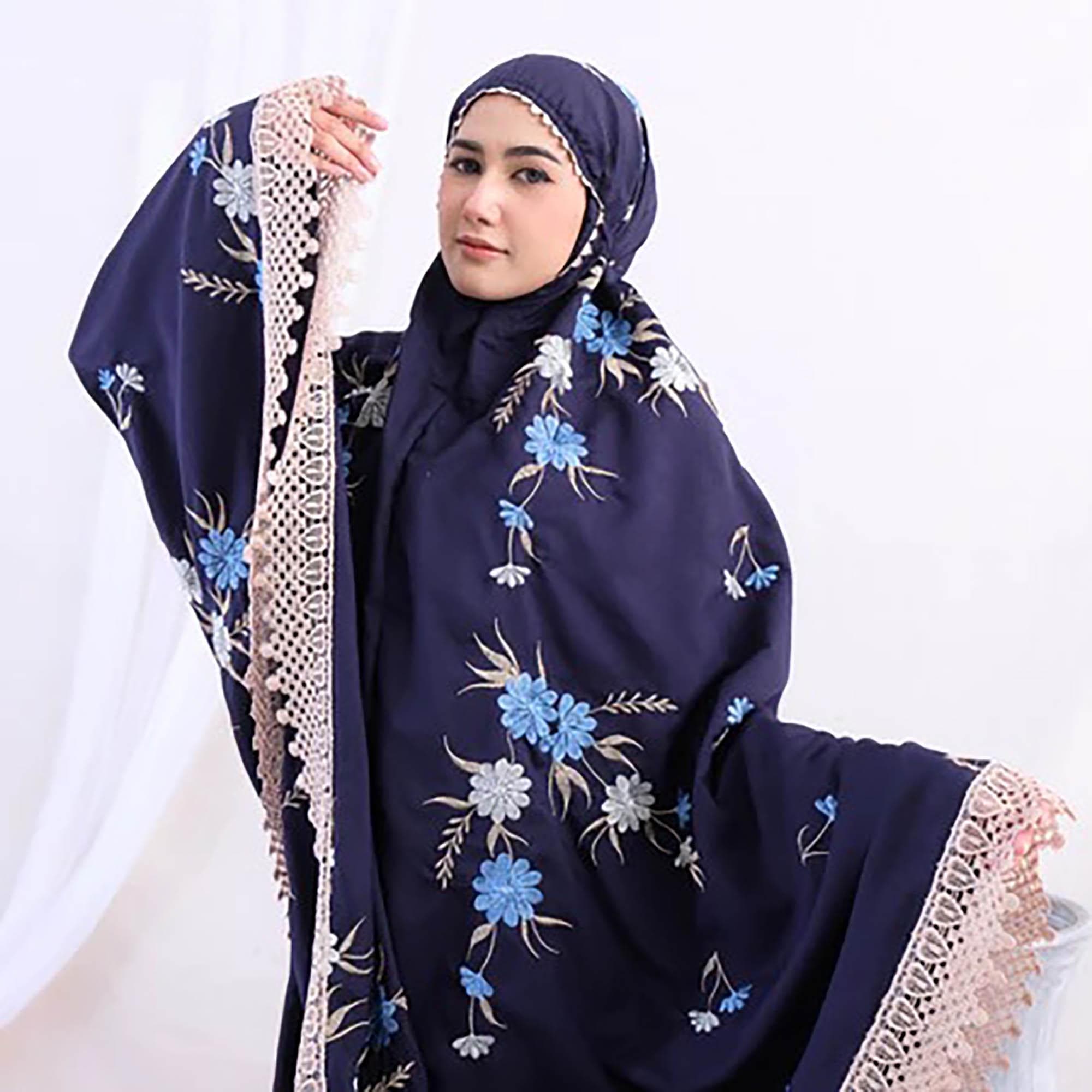 Floral Embroidered Cotton Prayer Set | Mukena with Lace - image 3