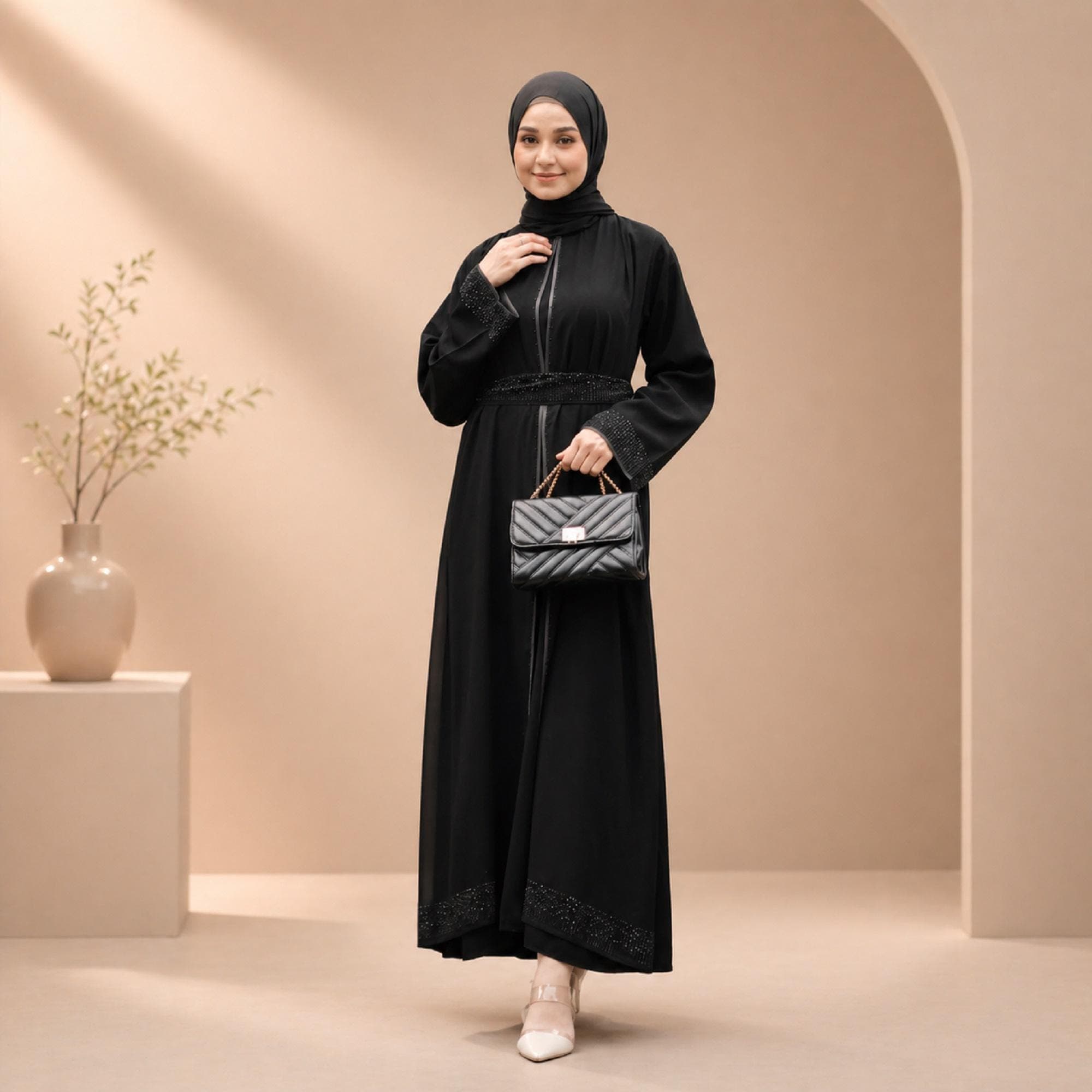 Black Turkish Abaya Dress | Elegant Modest Muslim Maxi Gown - image 4