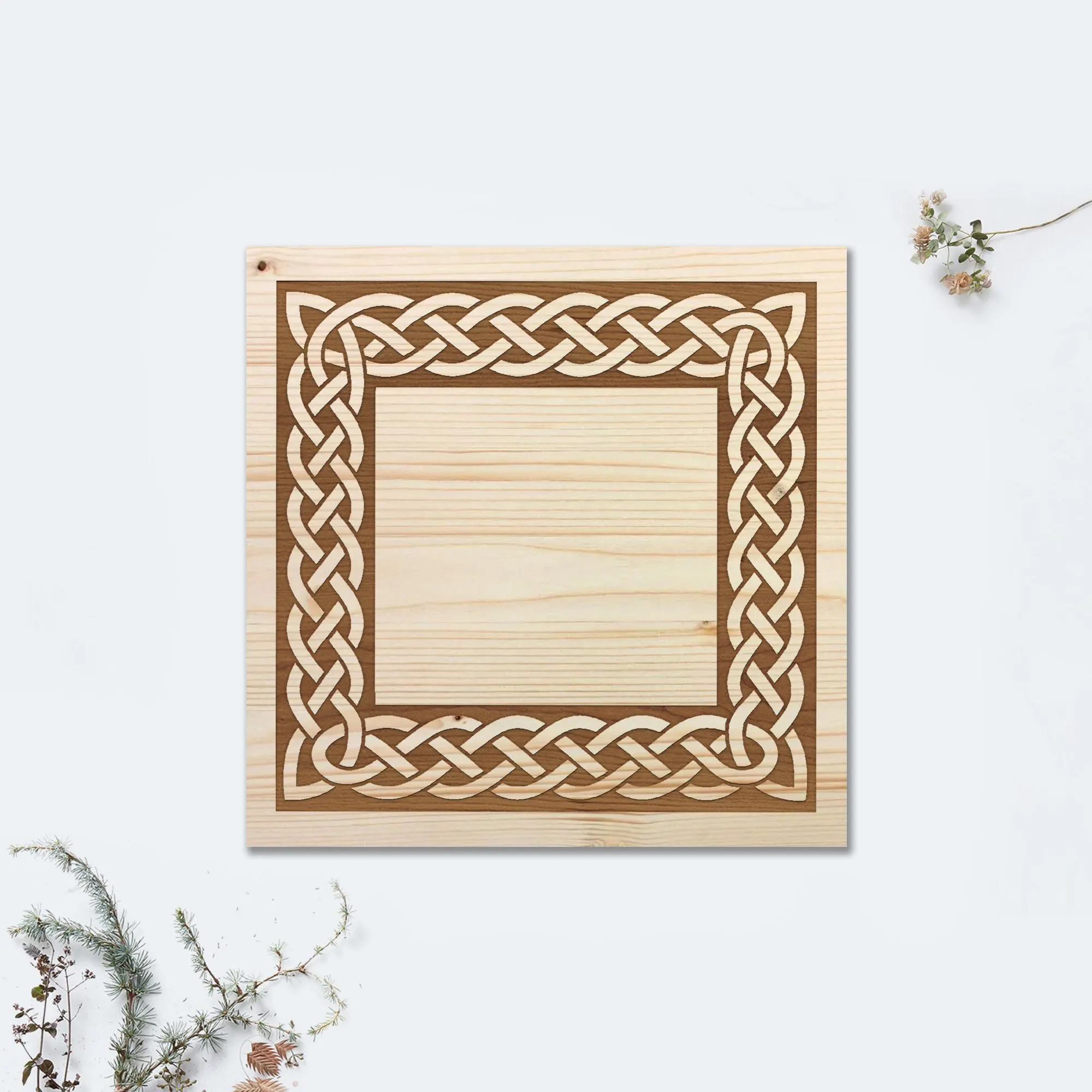 Engraved Celtic Square Wood Rosette, Decorative Window Trim, Corner Ornament, Architectural Decor