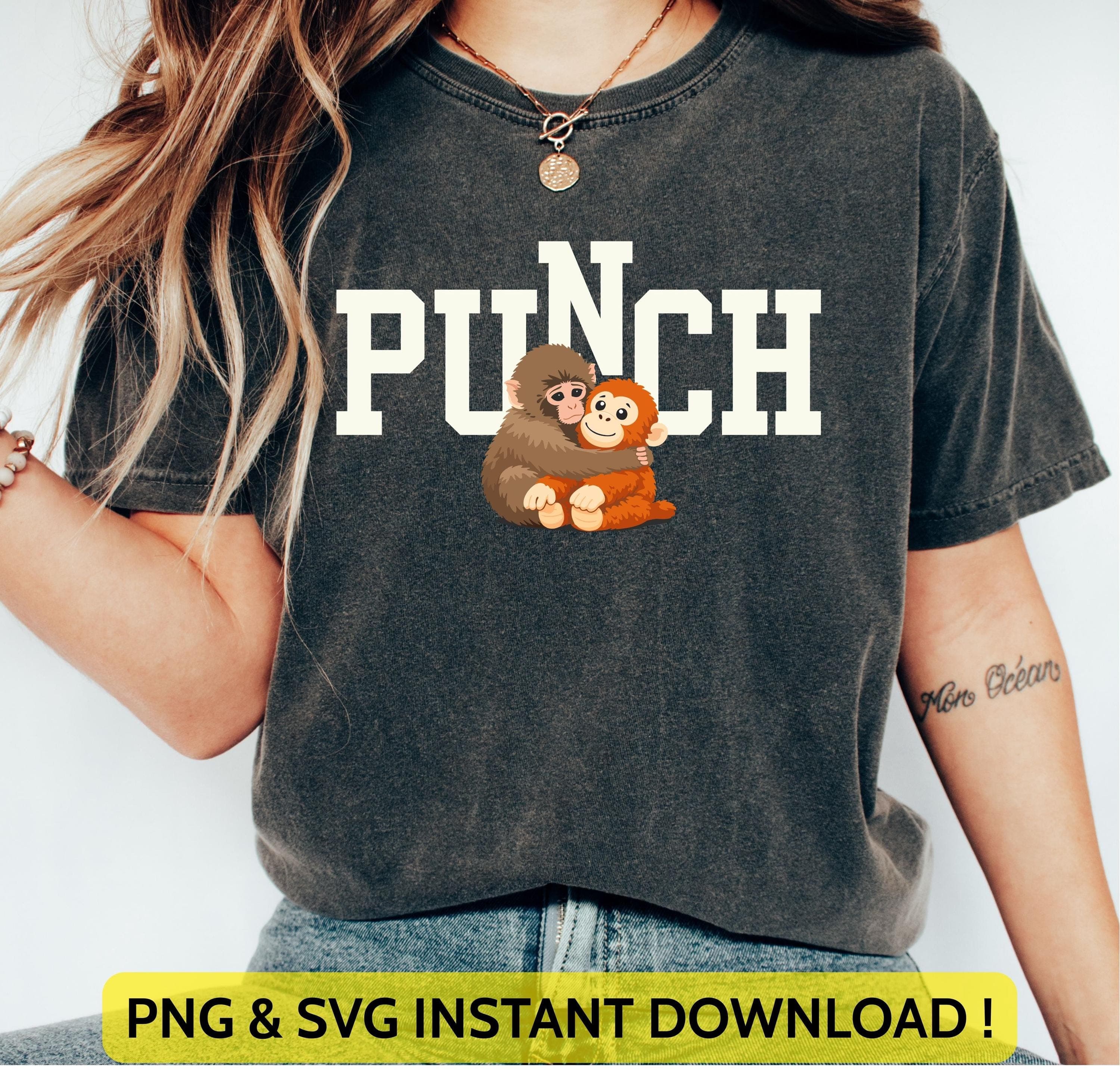 Team Punch Viral Monkey Shirt Png Svg | Baby Monkey Punch Design | Emotional Plush Toy Meme for Cricut & Silhouette