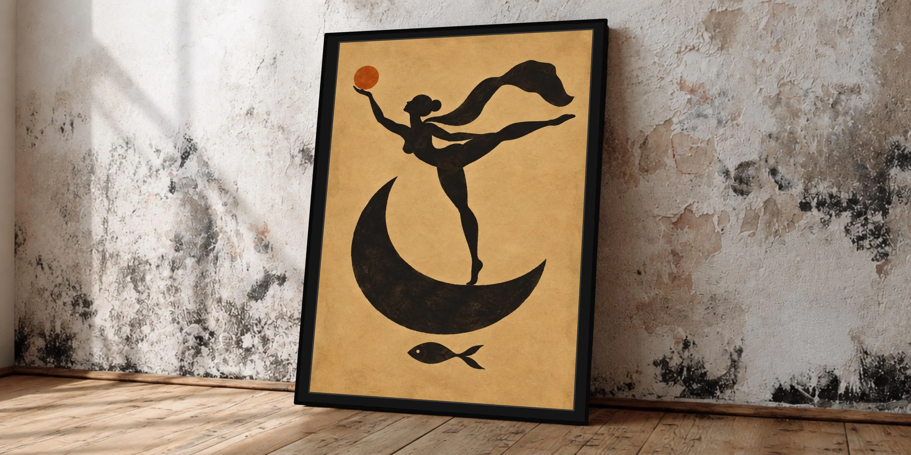Feminine Silhouette Framed Canvas Art, Minimalist Celestial Extra Large Wall Decor