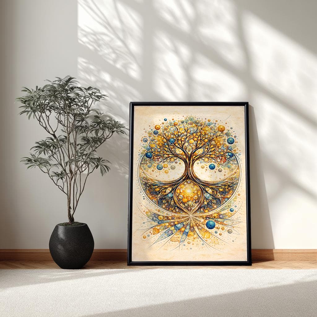 Tree of Life Framed Canvas Wall Art, Geometric Spiritual Extra Large Home Decor