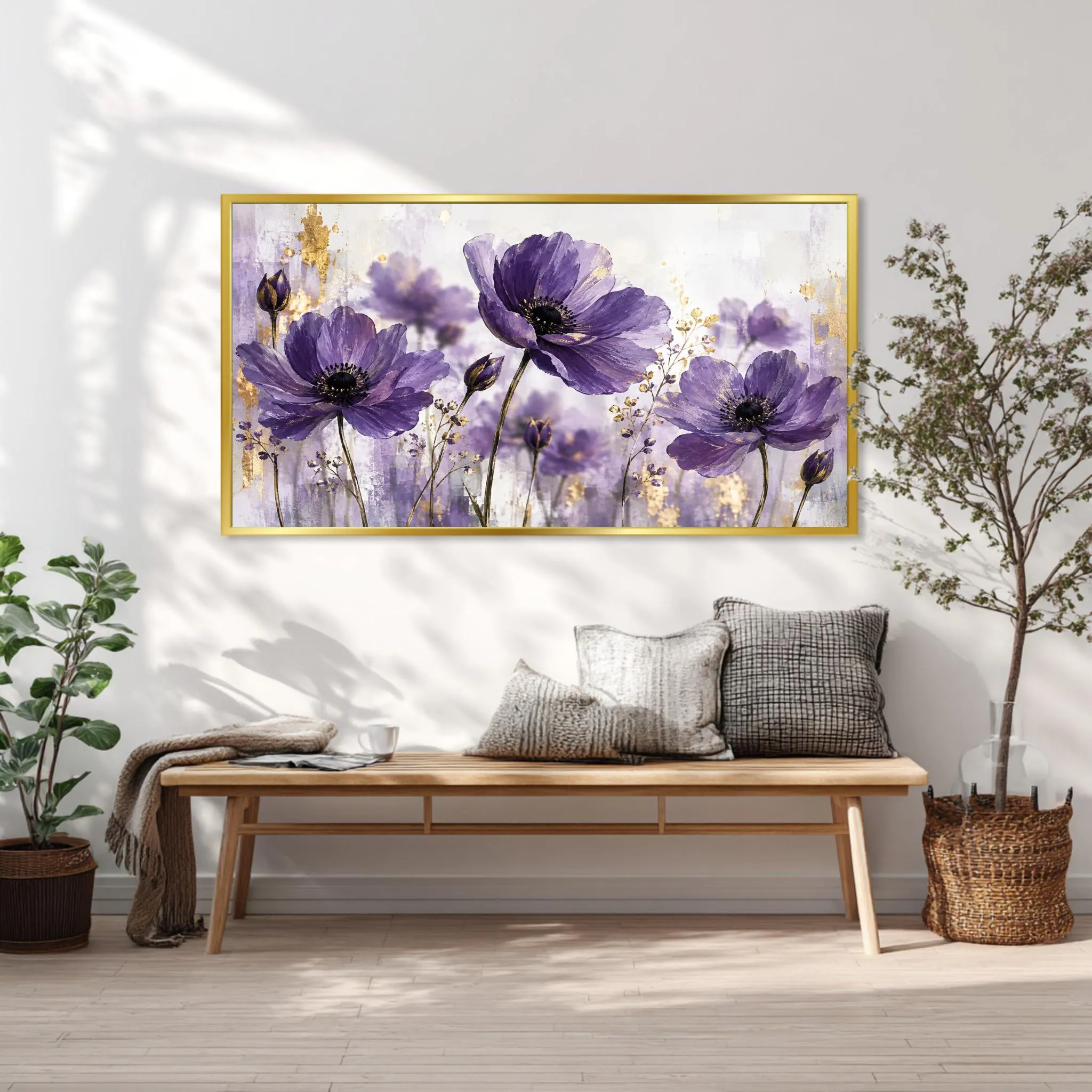 Purple Floral Framed Canvas Wall Art, Lavender Botanical Extra Large Print - image 5