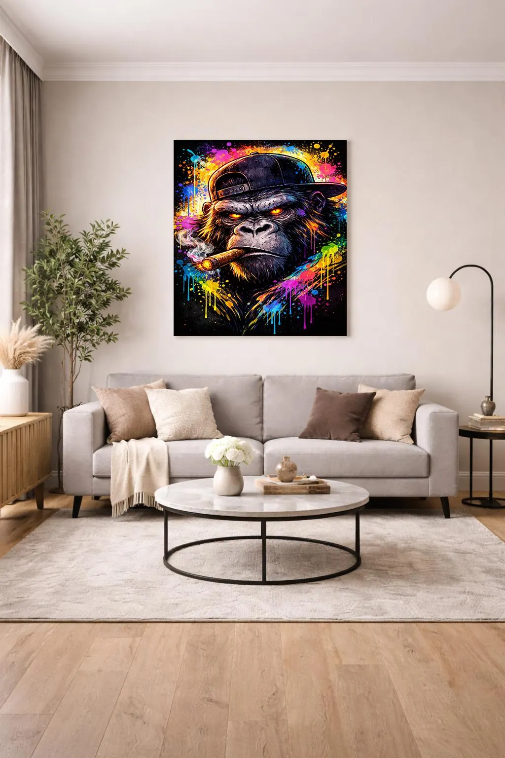 Graffiti Gorilla Framed Canvas Art, Modern Street Style Animal Portrait - image 5