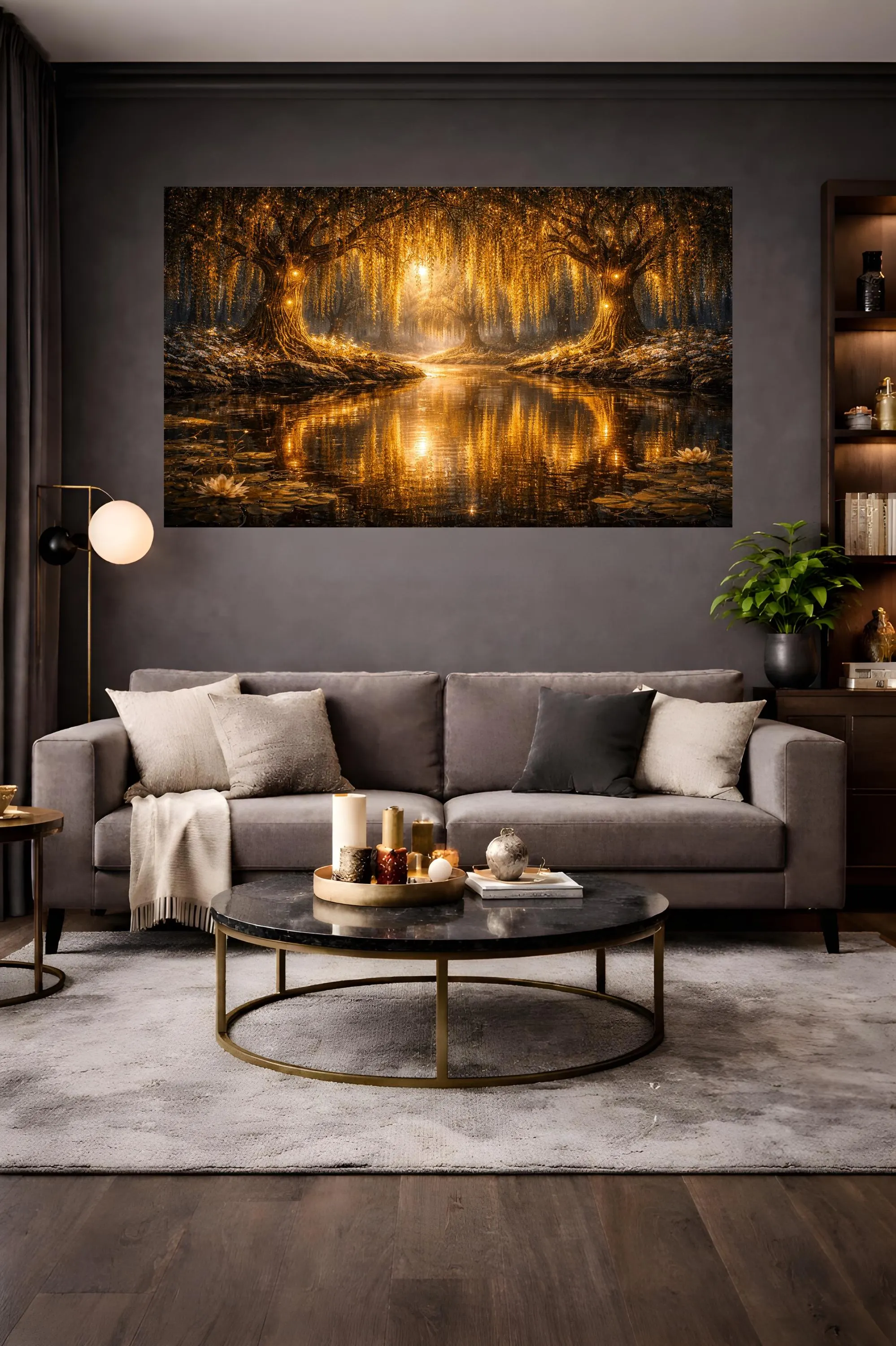 sacred forest landscape wall art meditation nature decor golden trees