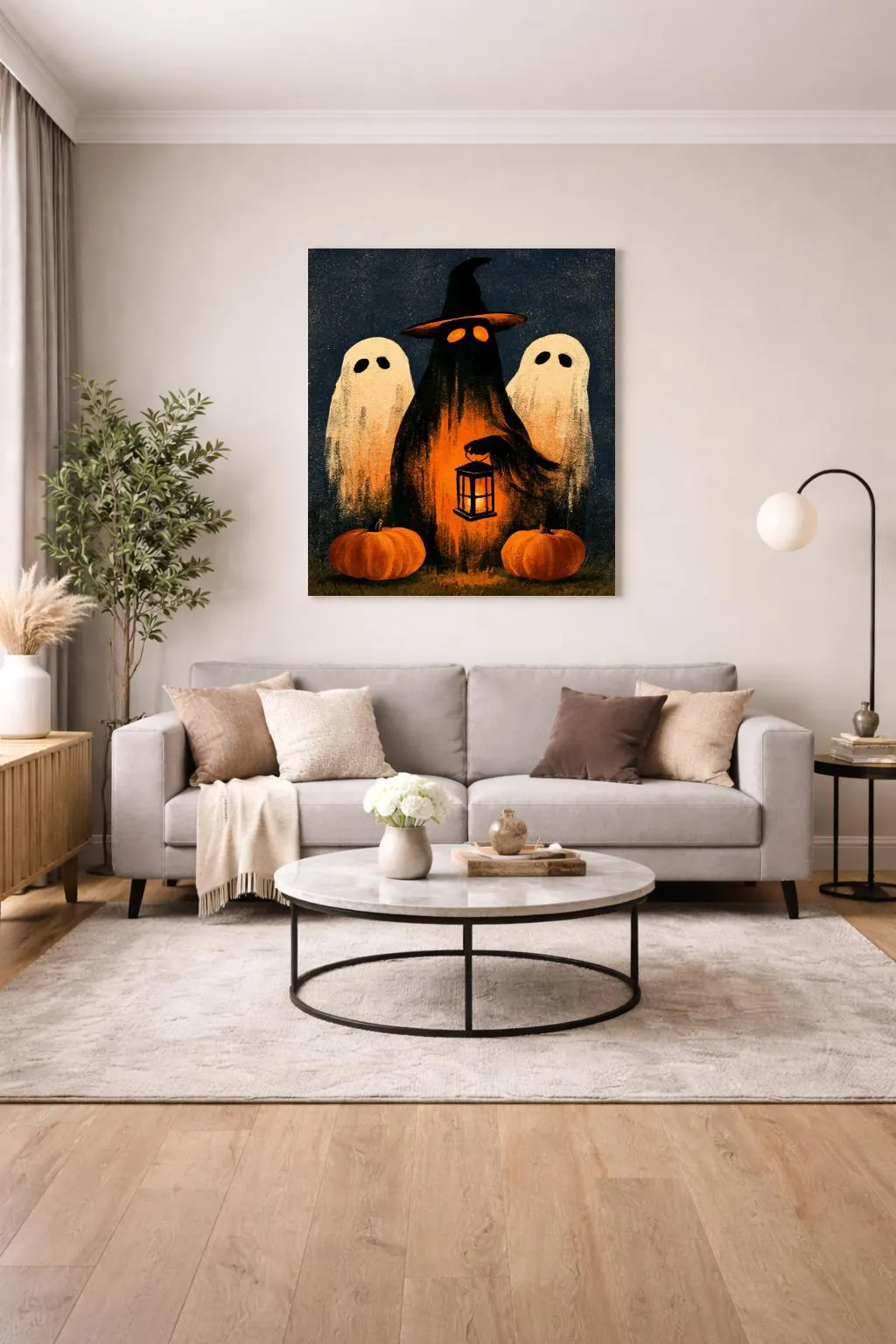Vintage Ghost Framed Wall Art, Halloween Canvas Print, Pumpkin Wall Decor - image 5