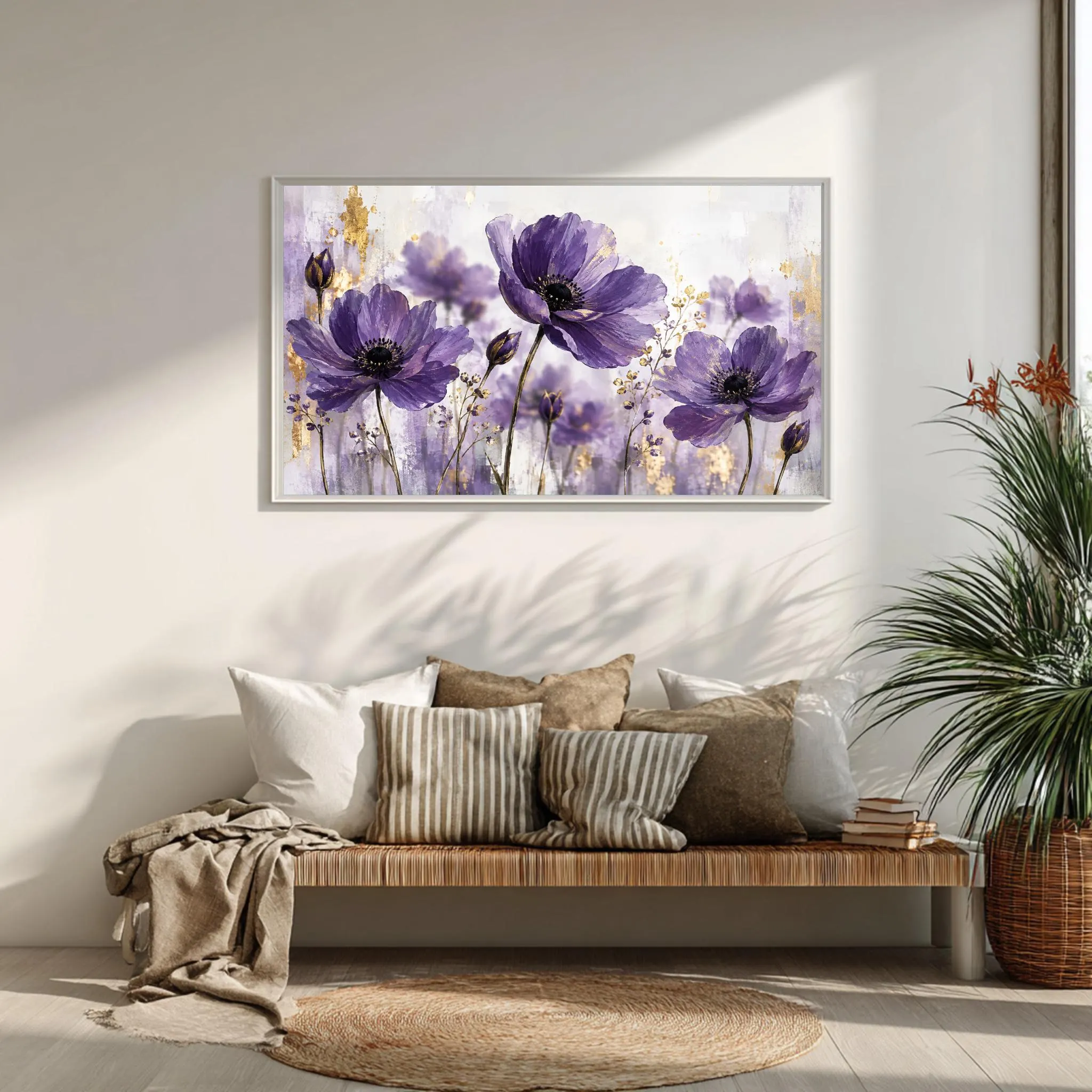 Purple Floral Framed Canvas Wall Art, Lavender Botanical Extra Large Print - image 4