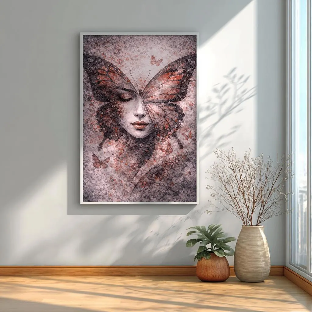surreal butterfly face artwork feminine transformation art print