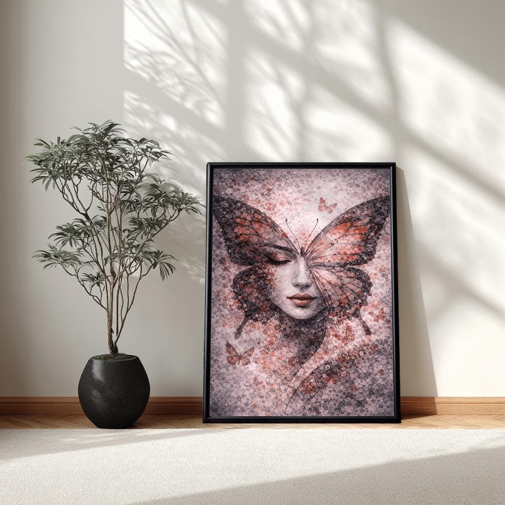 Abstract Woman Butterfly Framed Canvas Art, Modern Surreal Wall Decor