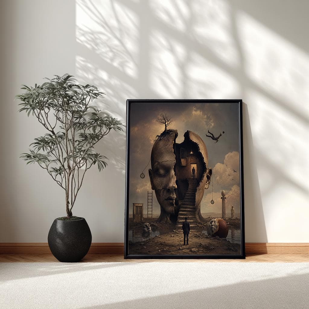 Surreal Mindscape Framed Wall Art, Dreamscape Head Extra Large Wall Decor