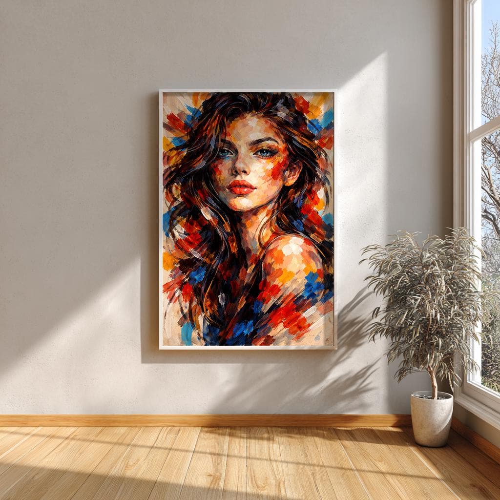 abstract woman portrait art, colorful impasto portrait,
modern female wall art print, expressive abstract face,
contemporary portrait painting, luxury abstract portrait decor