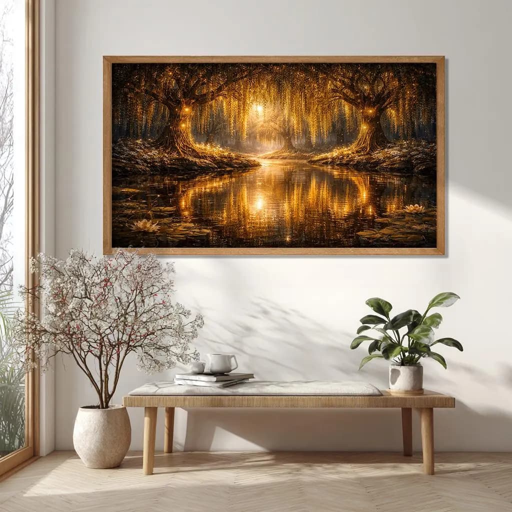 luxury golden forest wall art enchanted nature scene printable decor