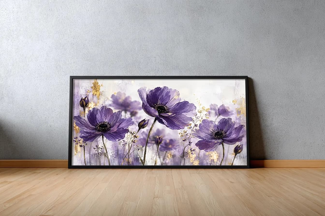 Purple Floral Framed Canvas Wall Art, Lavender Botanical Extra Large Print