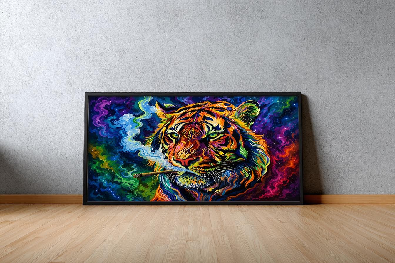 Neon Tiger Framed Canvas Wall Art, Vibrant Jungle Animal Extra Large Wall Decor
