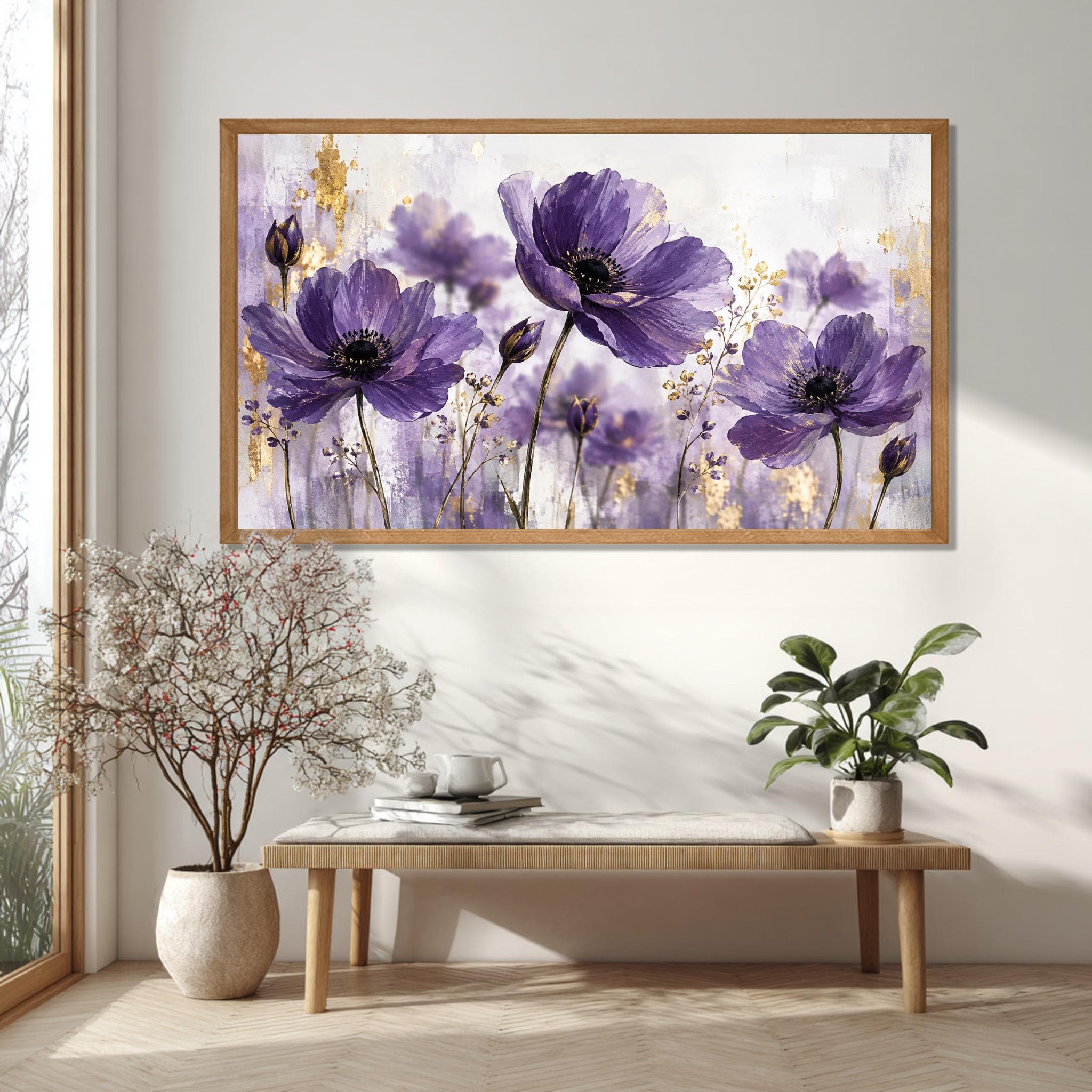 Purple Floral Framed Canvas Wall Art, Lavender Botanical Extra Large Print - image 3