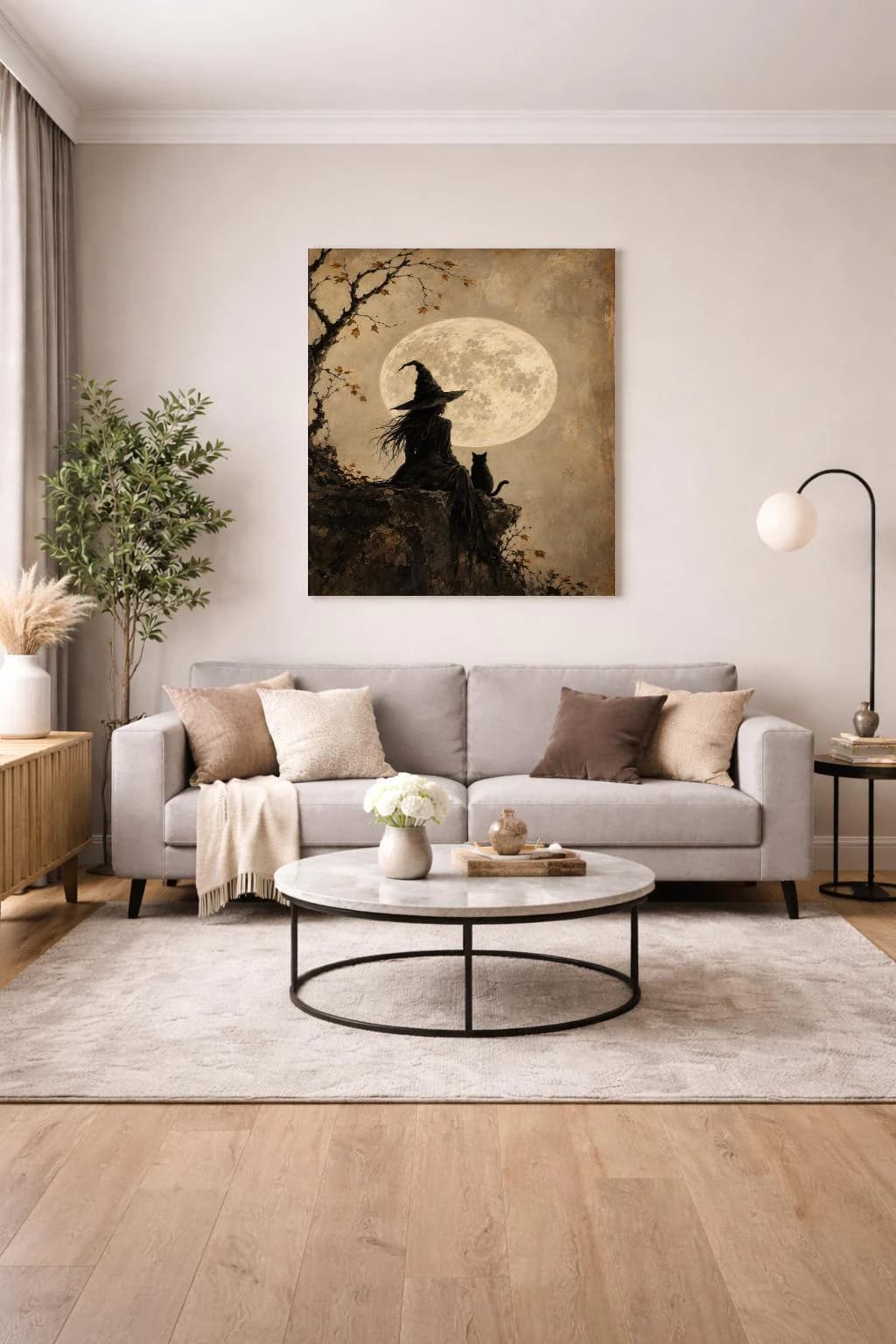 Gothic Witch Wall Art, Full Moon Framed Canvas Print, Vintage Halloween Decor - image 5