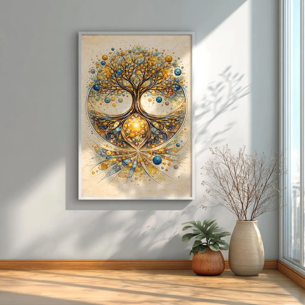 Golden tree of life artwork for meditation and spiritual decor