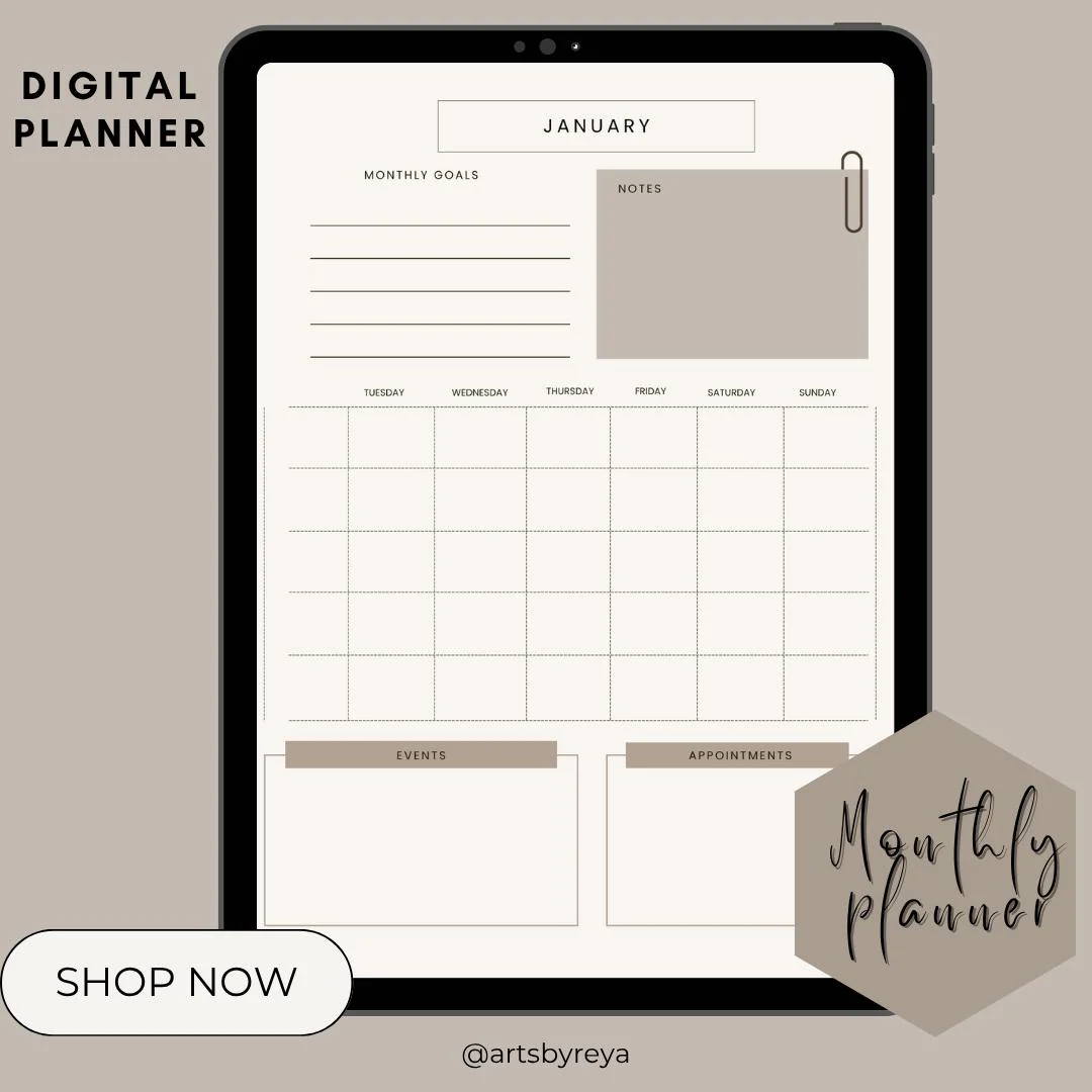 2026 Monthly Planner PDF | Minimal Brown Neutral (Printable)