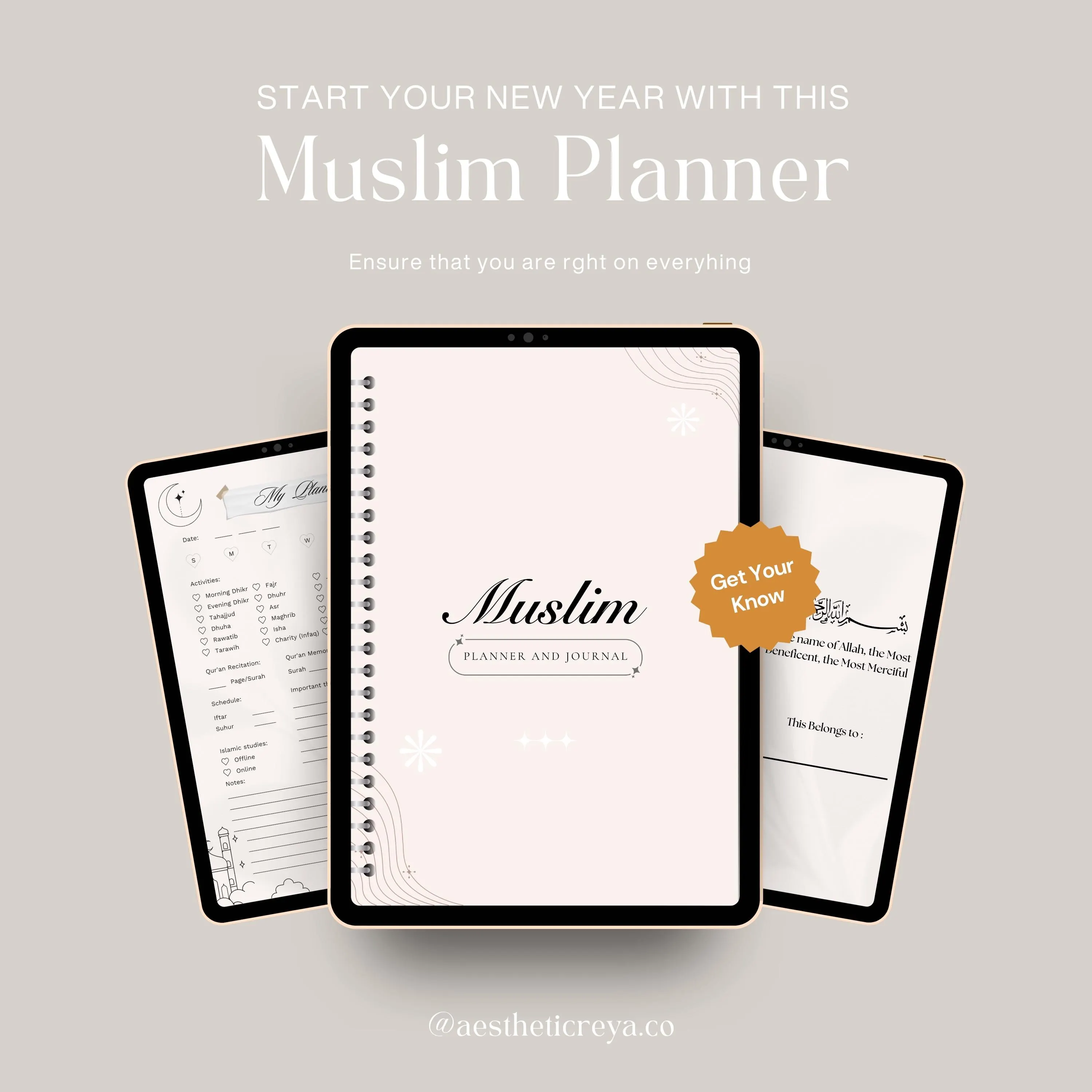Islamic Daily Planner Printable: Prayer, Quran, Ibadah Tracker (Digital Download)