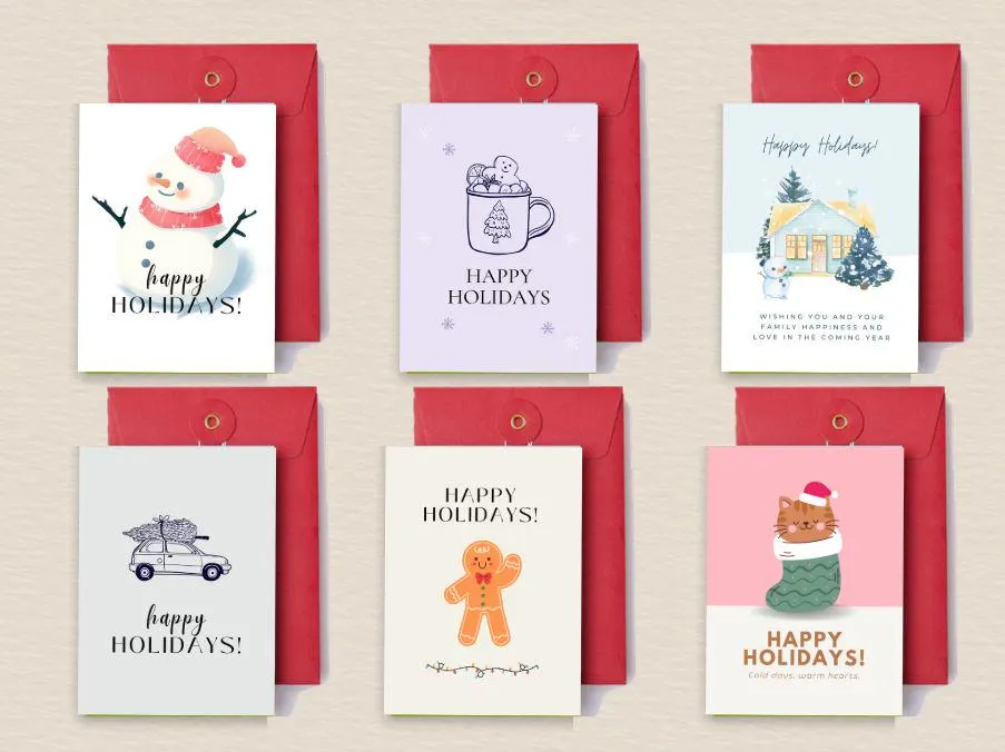 Winter cottage holiday greeting card printable festive house with snow digital Christmas card