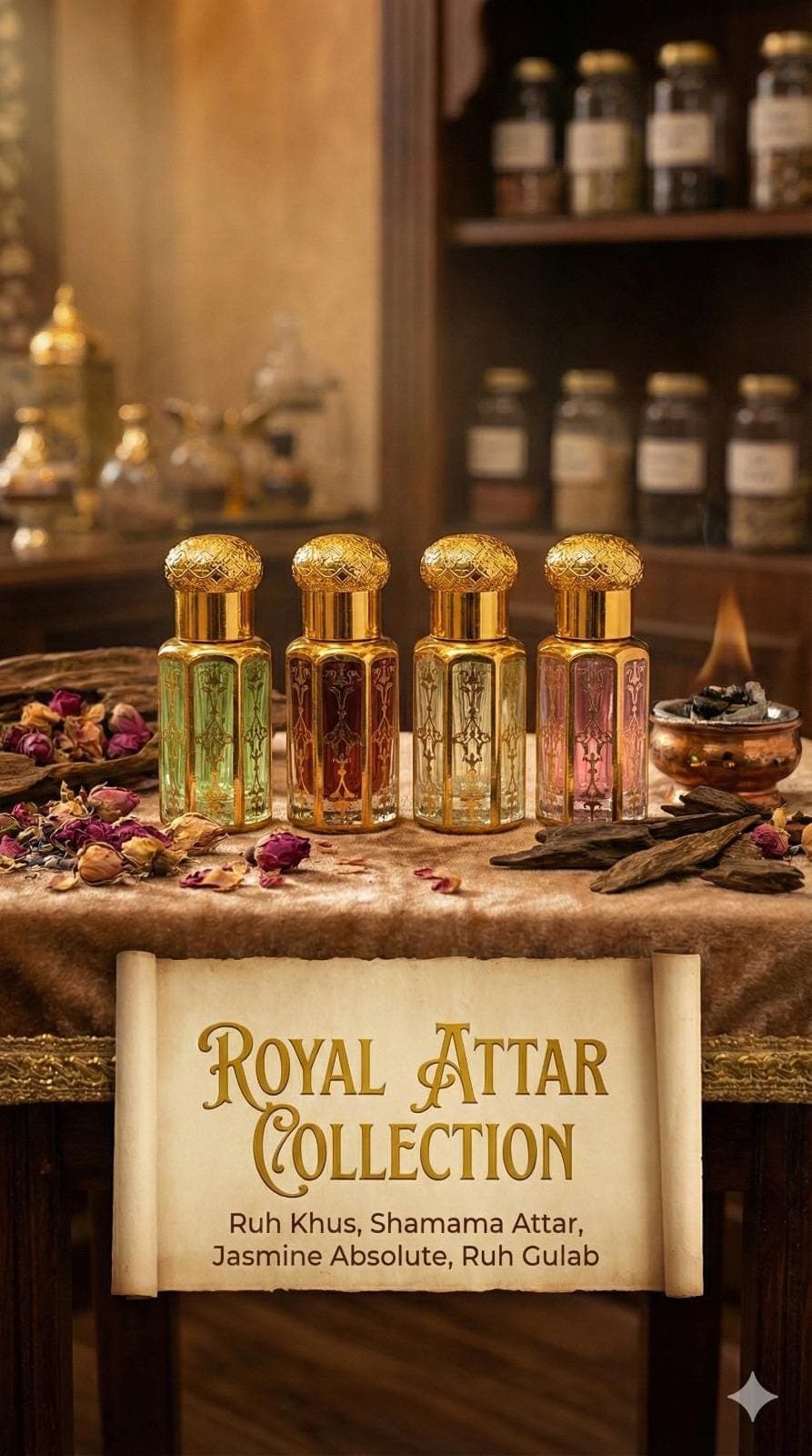 Royal Attar Perfume Oil Collection, Indian Fragrance Gift Set for Valentines