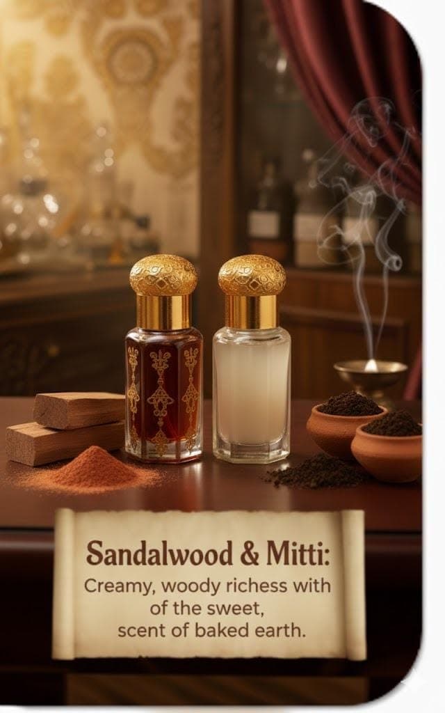 Sandalwood and Mitti Attar Natural Earthy Perfume Oil Woody Indian Attar Long-Lasting Alcohol-Free Fragrance