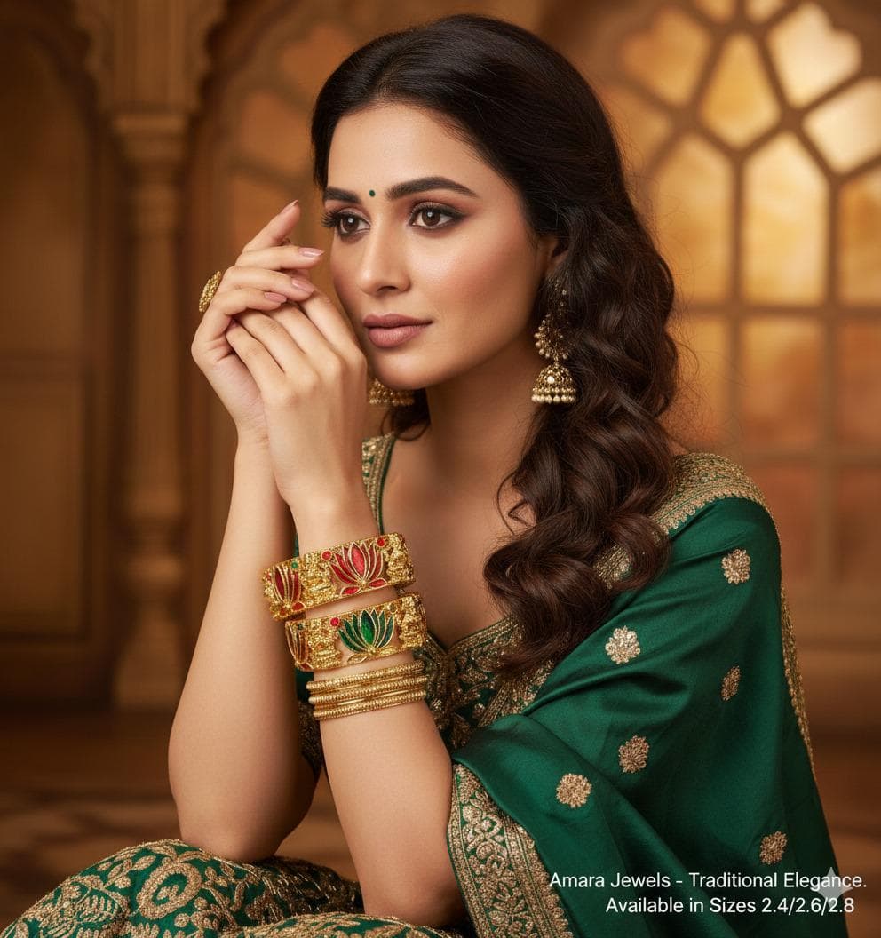 Meenakari Lotus Bangles: Traditional Gold-Plated Indian Jewelry - image 3