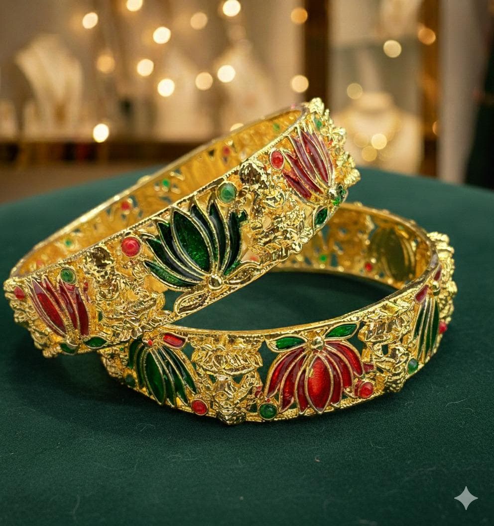 Meenakari Lotus Bangles: Traditional Gold-Plated Indian Jewelry - image 4