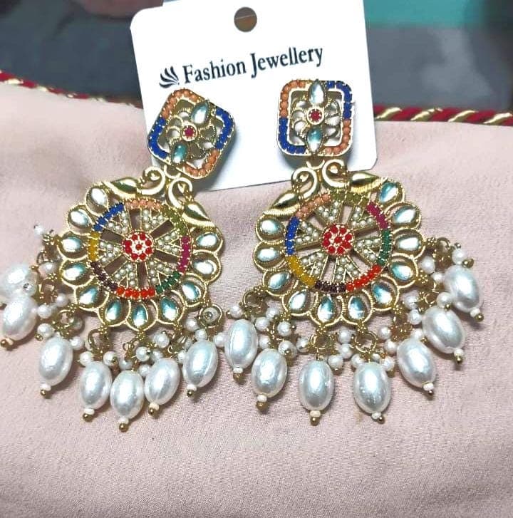 Kundan Pearl Dangle Earrings - Indian Bridal Jewelry - image 3