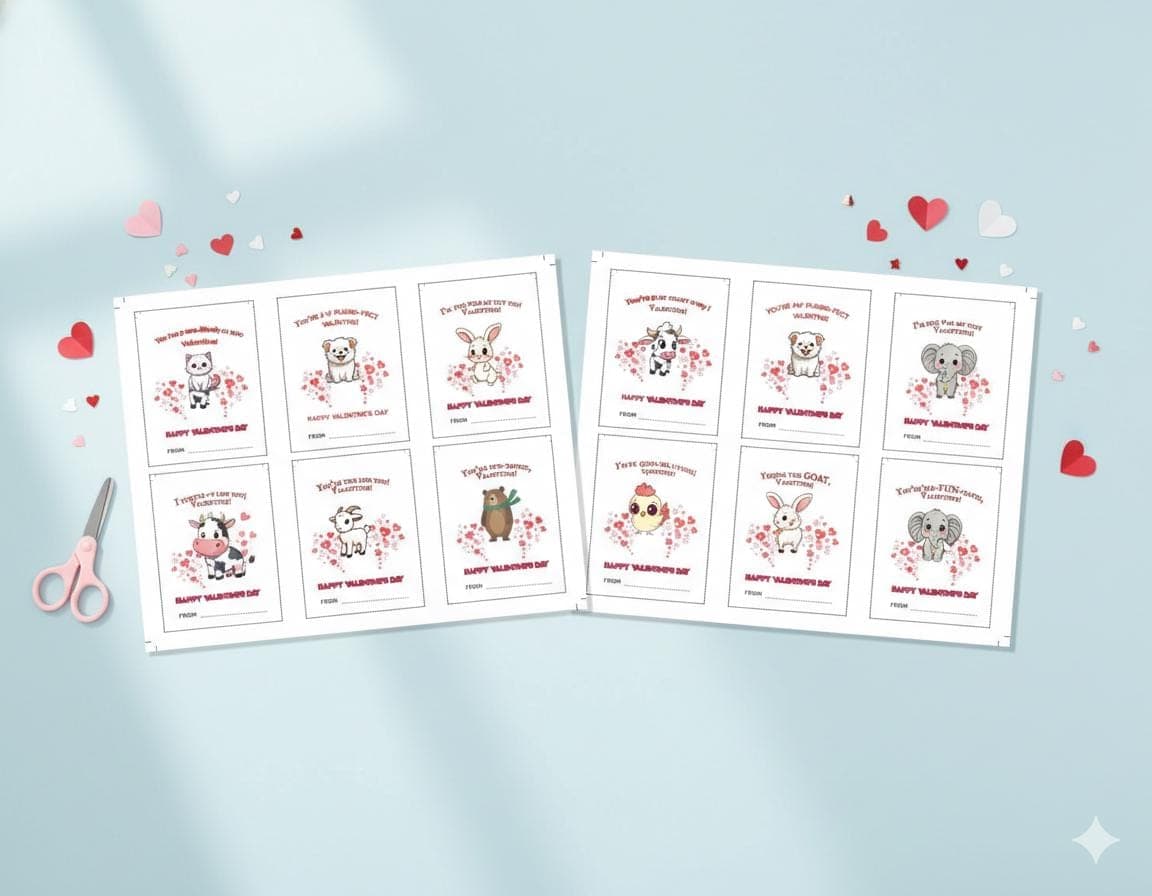 Animal Valentine Cards | Kids Classroom Printable with Puns (PDF & Zip File) - image 3