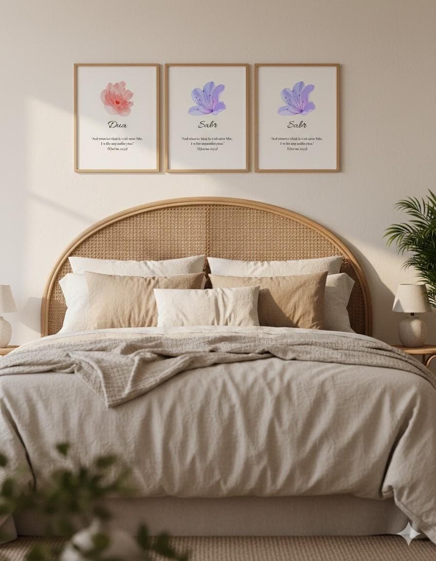 Neutral Boho Botanical Prints Set, Islamic Art, Dua Sabr Tawakkul (Digital Download) - image 3
