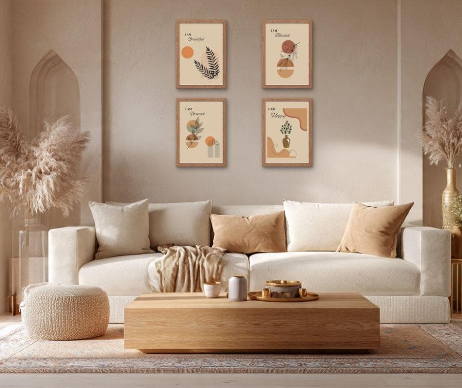 Boho Botanical Print Set, Beige Scandinavian Gallery Wall Art (Digital Zip File Download)