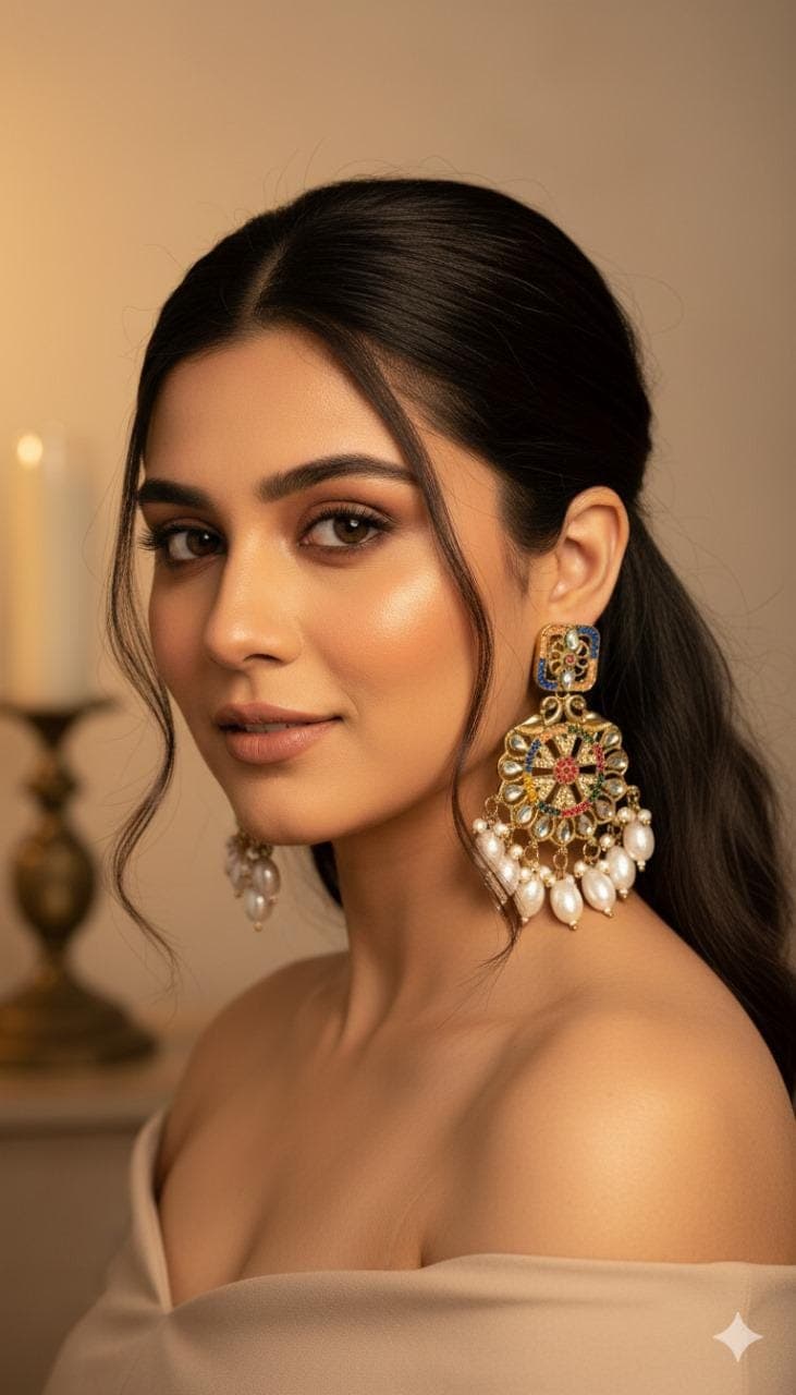 Kundan Pearl Dangle Earrings - Indian Bridal Jewelry
