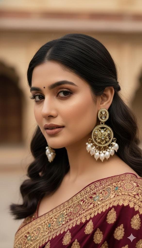 Kundan Pearl Earrings, Indian Bridal Jewelry