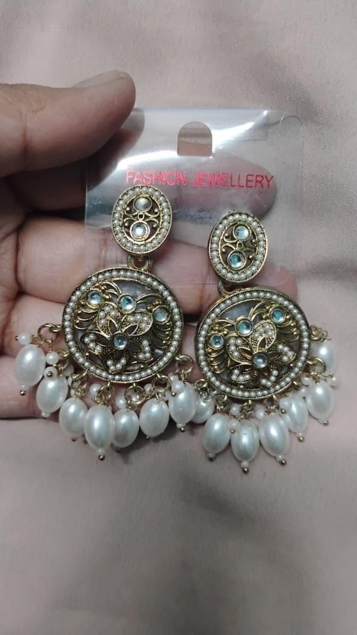 Kundan Pearl Earrings, Indian Bridal Jewelry - image 3