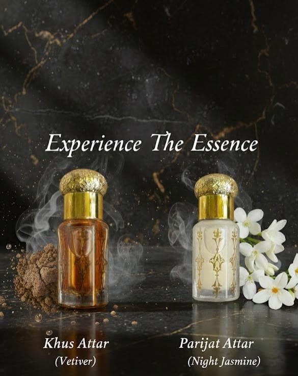 Khus and Parijat Attar combo Set: Natural Vetiver and Night Jasmine Perfume Oils