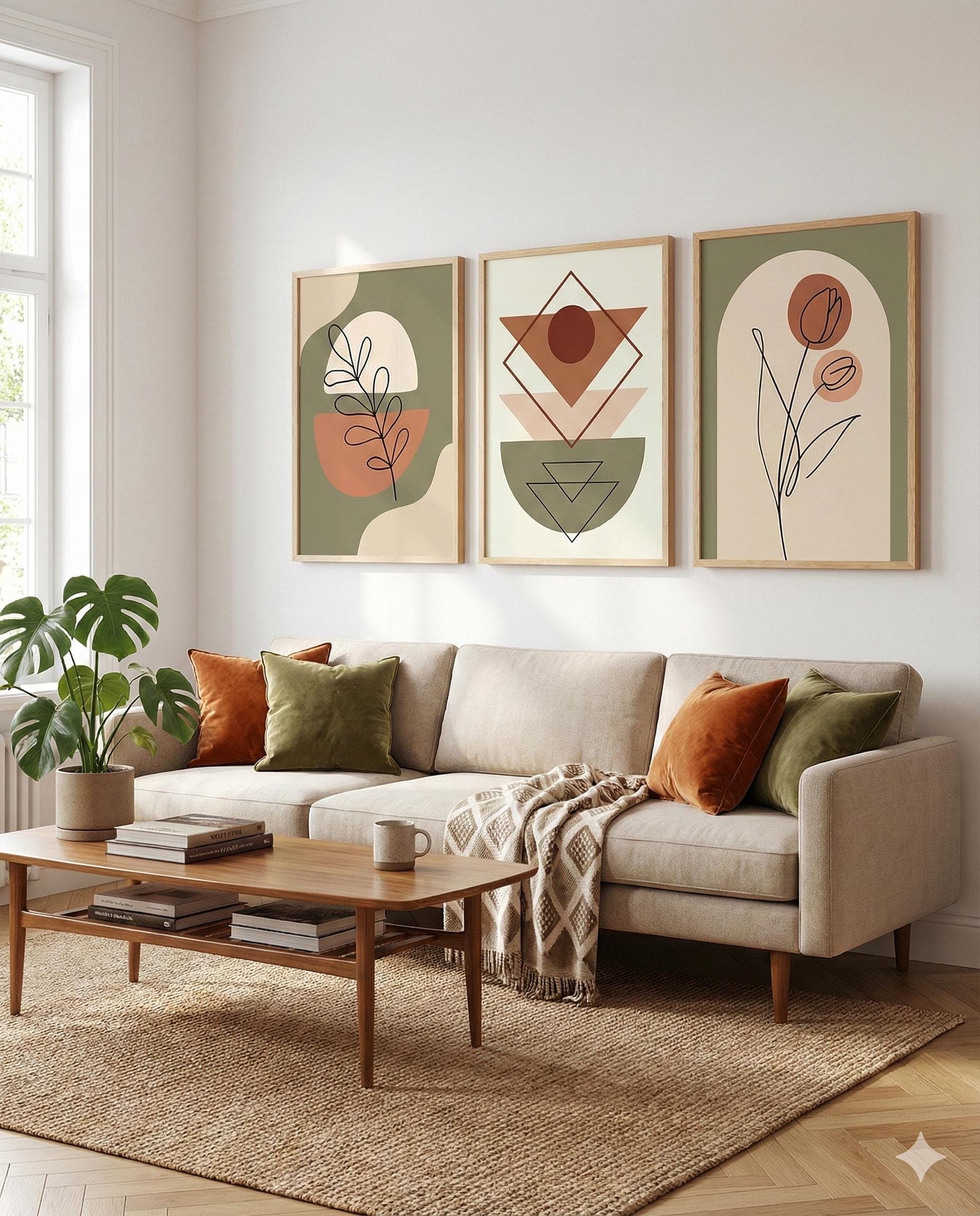 Boho Botanical Wall Art Set, Sage Green Terracotta Prints (Digital Download)