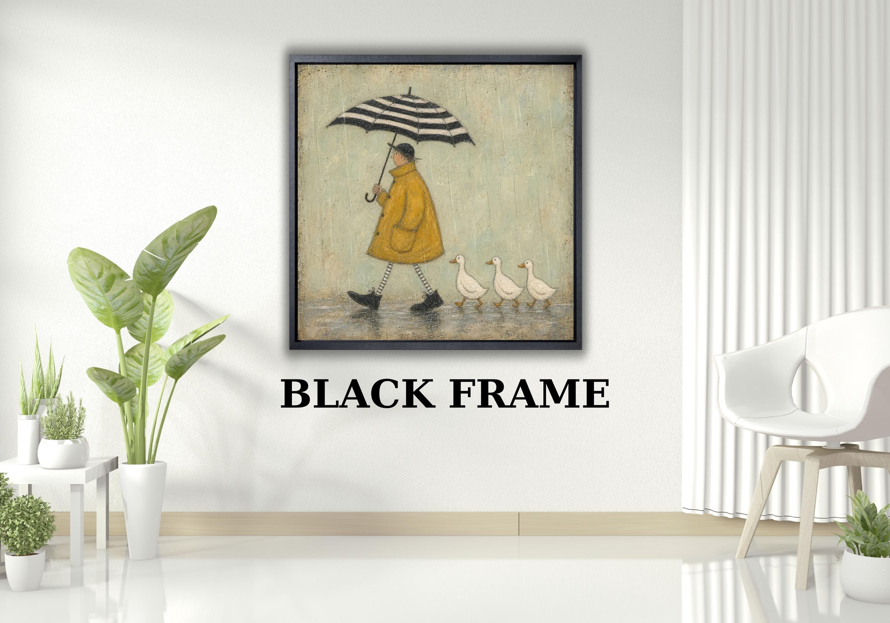 Whimsical Girl and Ducks Wall Art, Rainy Day Nursery Decor, Vintage Cottagecore Print, Cute Duckling Wall Art, Cozy Storybook Art