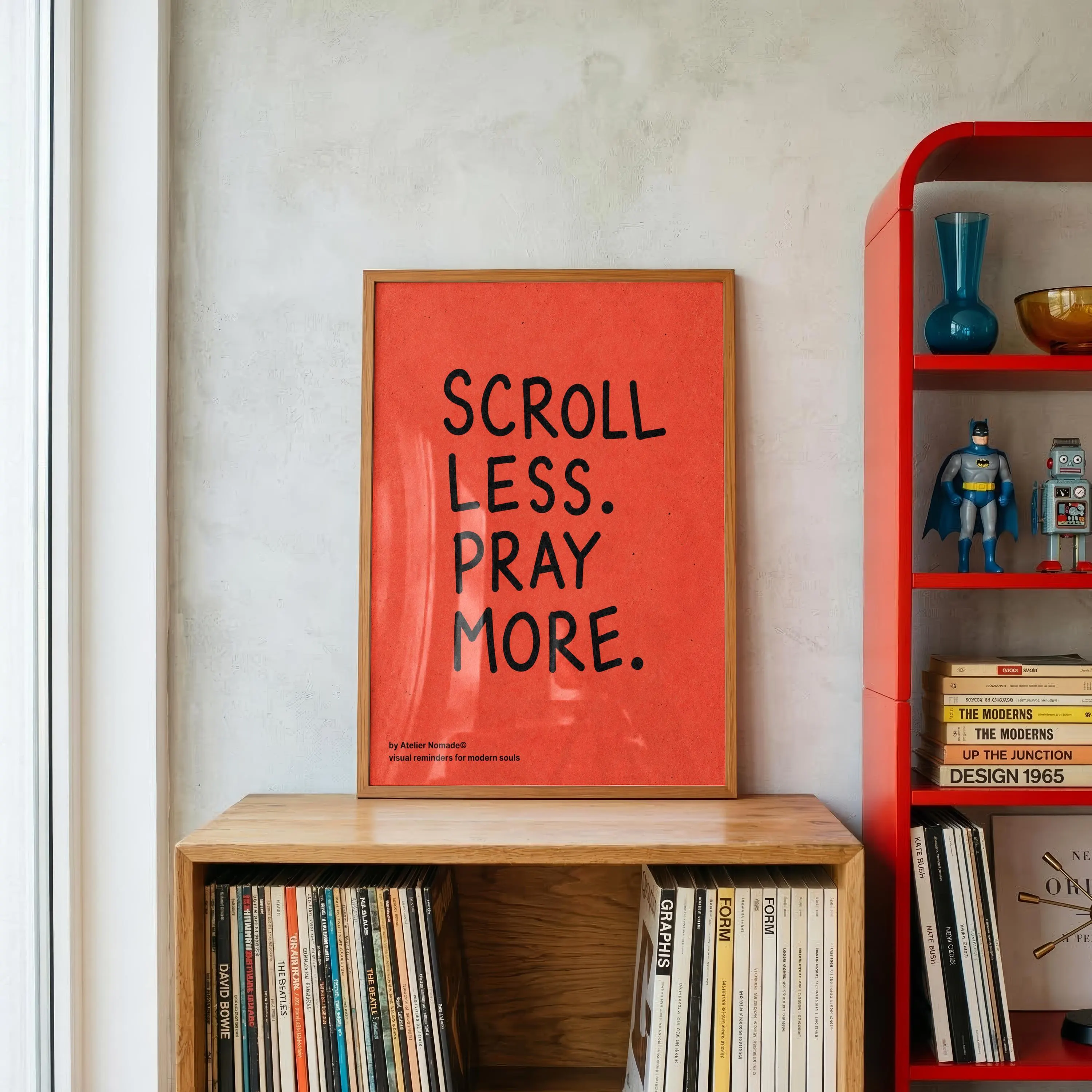 Scroll less Pray more poster | Modern islamic wall art | Muslim room decor | Spiritual reminder | Typography print | Minimalist prayer art
