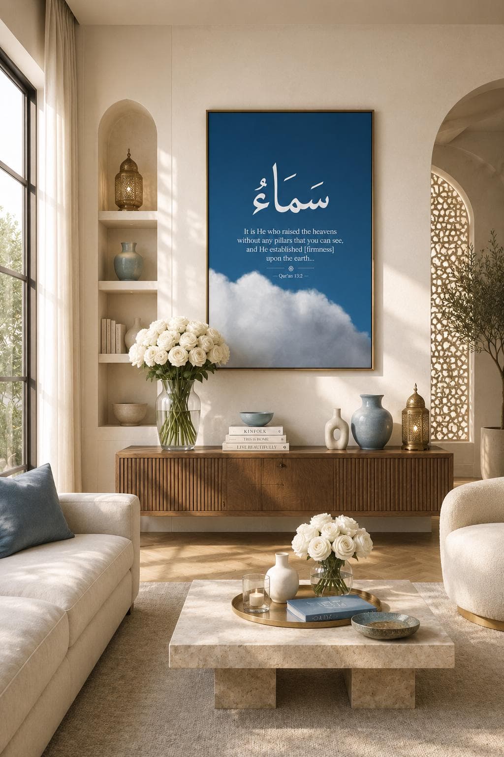 Minimalist Islamic Sky Wall Art | Arabic Calligraphy "Sky" | Quran 13:2 Printable | Modern Muslim Home Decor | Digital Download - image 4